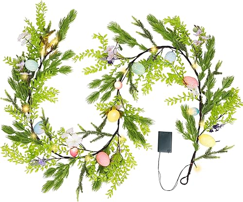 DR.DUDU Guirnalda de Pascua iluminada de 6 pies, decoraciones de Pascua para el hogar, guirnalda de huevos, decoración de chimenea de primavera,