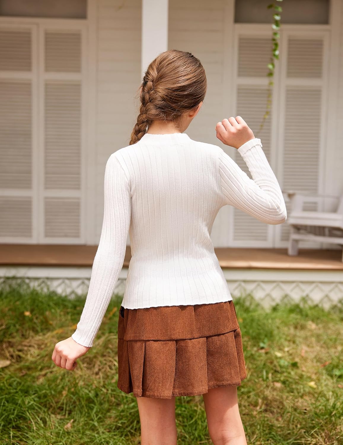 Arshiner Girls Shirts Half Turtleneck Long Sleeve Tops Casual Knitted Slim Fit Pullover Blouse Tee - Image 4