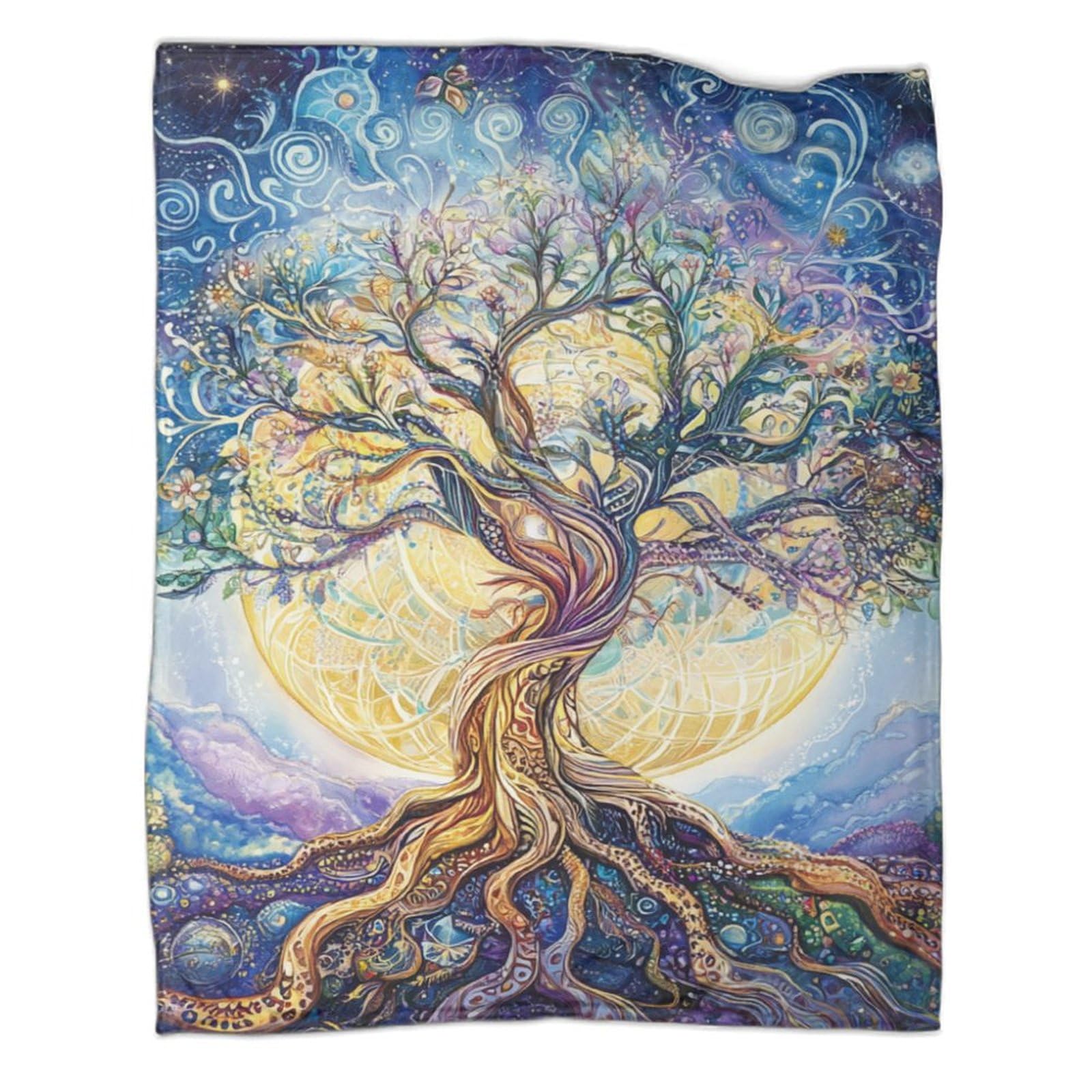 Couverture de voyage douce au bureau ou sur le canapé : un plaid chaud motif arbre de vie