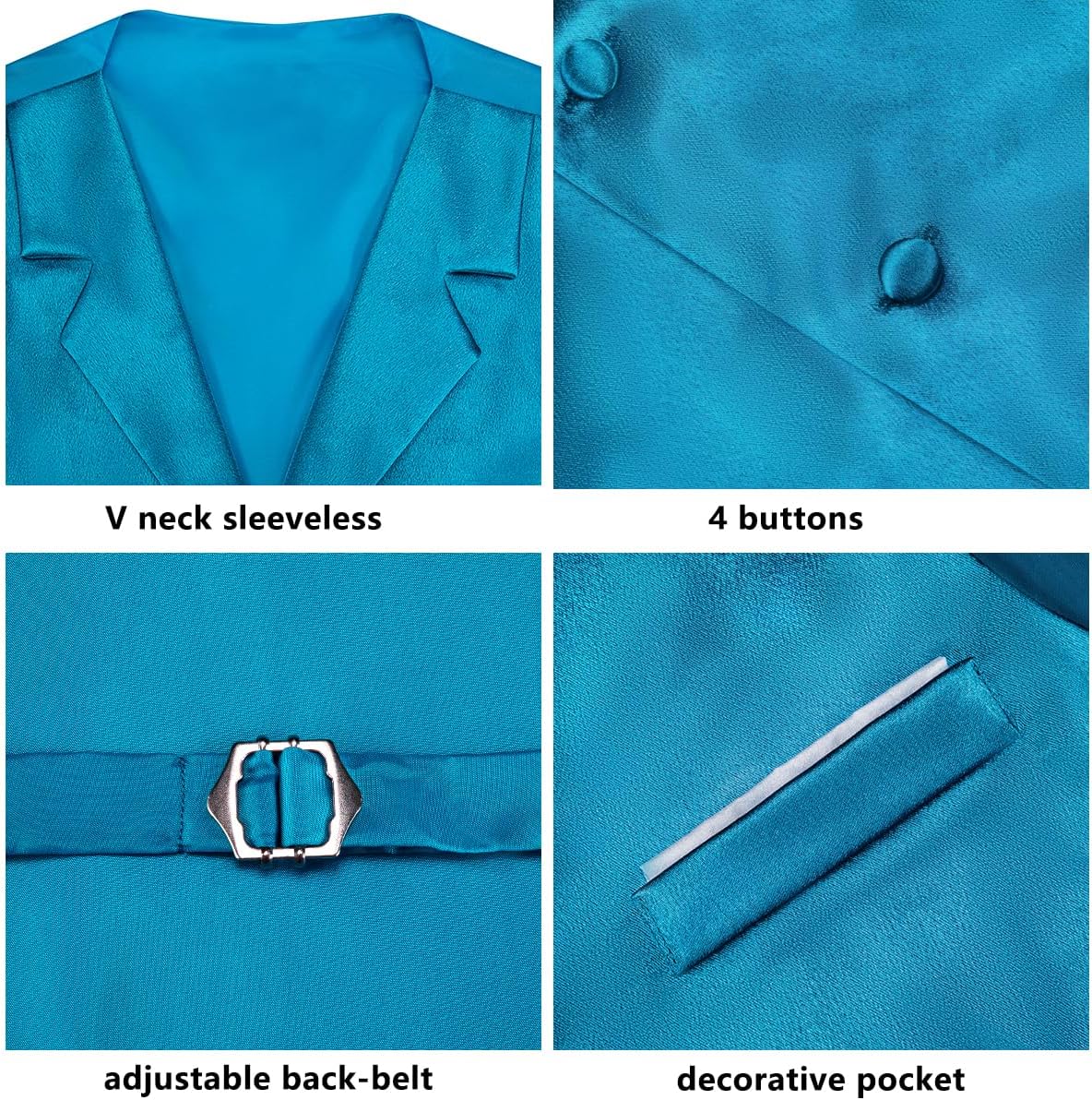 Dubulle Mens Satin Vest and Tie Solid Suit Waistcoat and Pre-tied Bowtie Set for Men Lapel Pin Wedding Party - Image 6