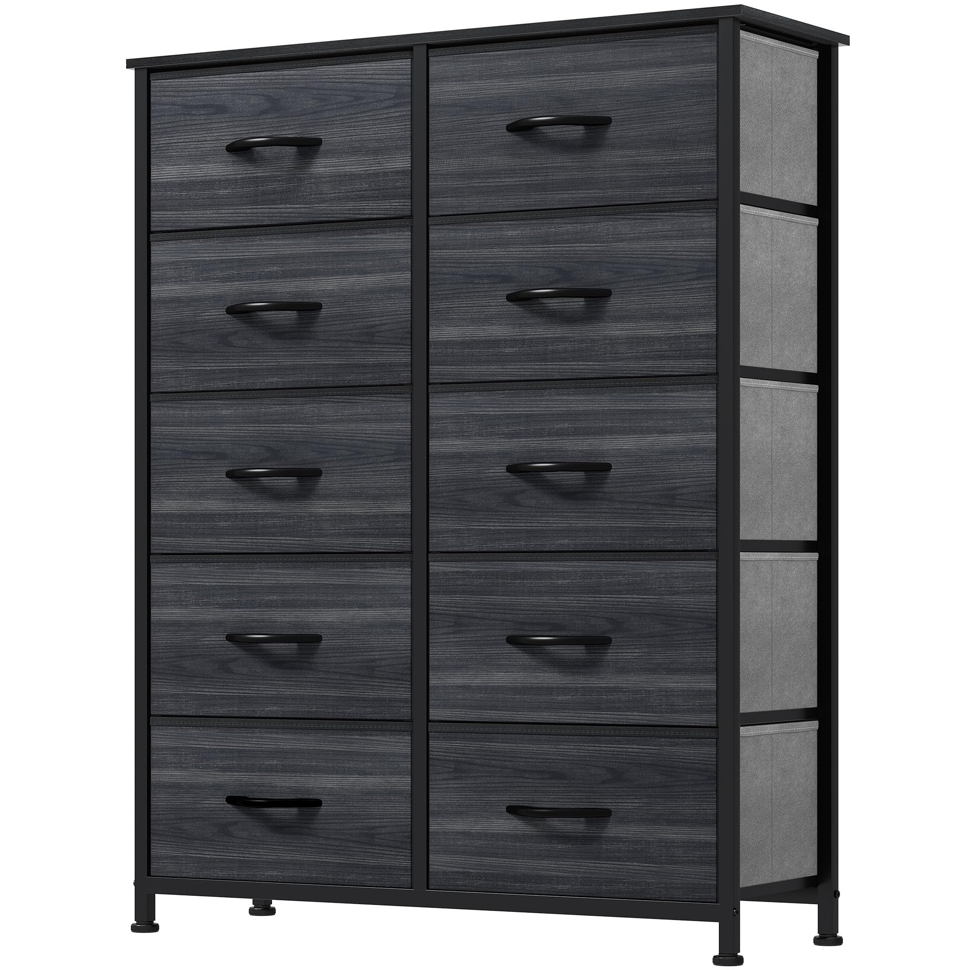DWVO 10 Drawer Dresser - Fabric Storage Tower, Organizer Unit for Living Room, Hallway, Closets - Sturdy Steel Frame, Wooden Top & Easy Pull Fabric Bins