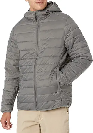 Amazon Essentials Men's Lightweight Water-Resistant Packable Hooded Puffer Jacket
