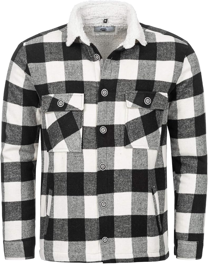 Herren Flanelljacke Gefüttert - Sherpa Fleece Winterjacke Kariert Mit Taschen