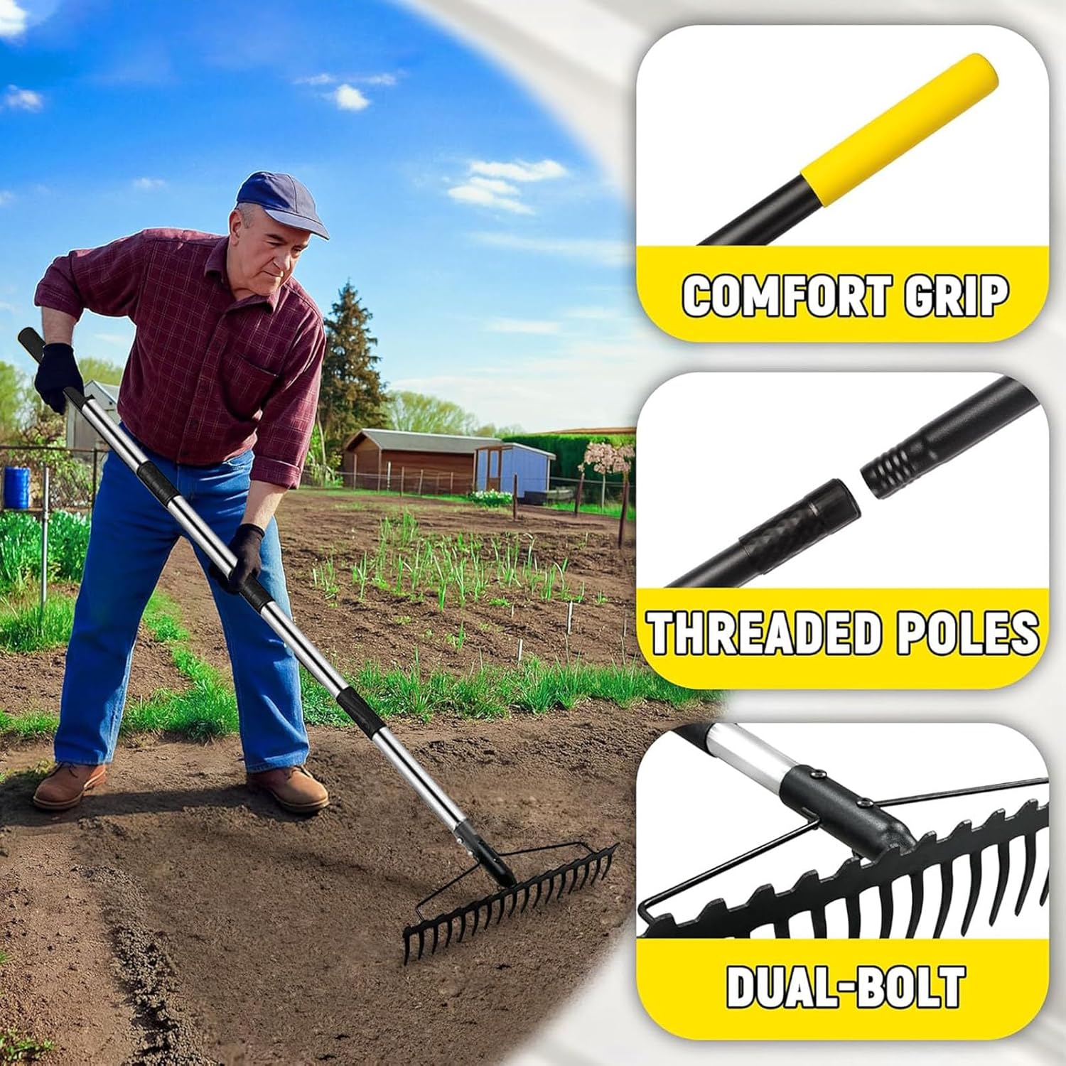 Wide Head Detachable Garden Tool with Anti Slip Grip for Effortless Soil Breaking and Waste Removal Easy Assemble Scuffle