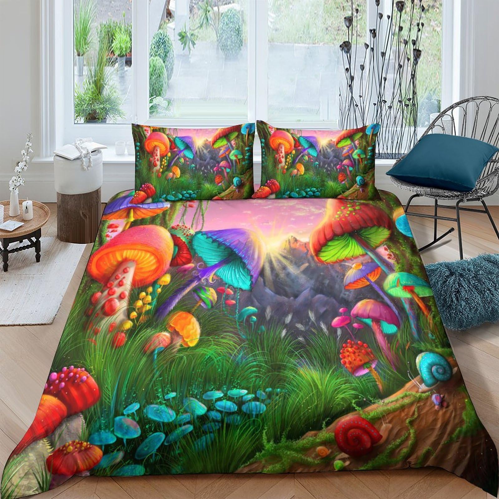 Ctjqhvkz Style-8 3D Printed Fantasy Mushroom Forest Fitted Sheet Microfiber Soft Colorful Psychedelic Mattress Cover For Bedroom Home Decor Single（135X200cm）