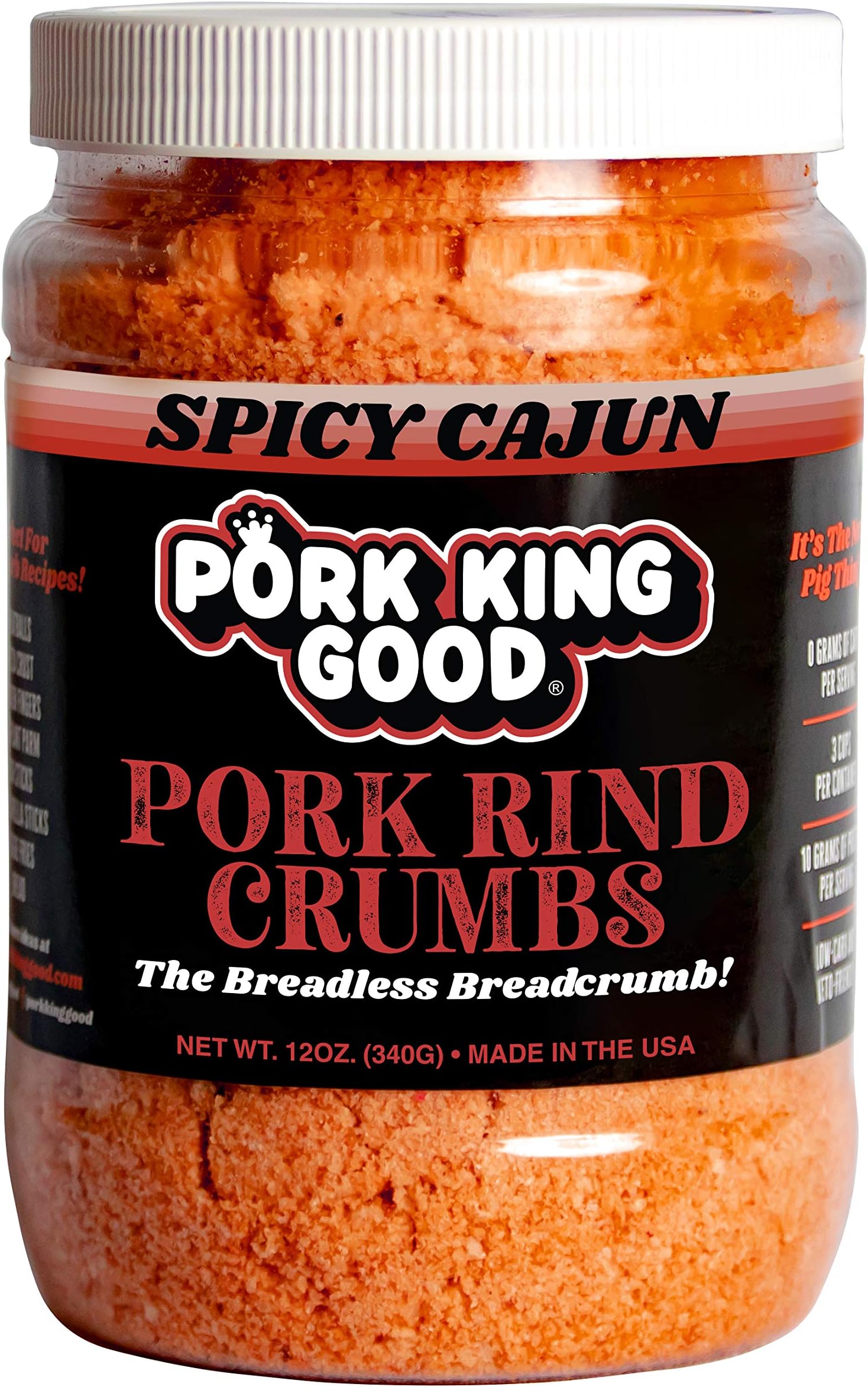 Spicy Cajun Low Carb Keto Diet Pork Rind Breadcrumbs!Perfect For Ketogenic, Paleo, Gluten-Free, Sugar Free and Bariatric Diets (Original) (Cajun, 12 Oz Jar)