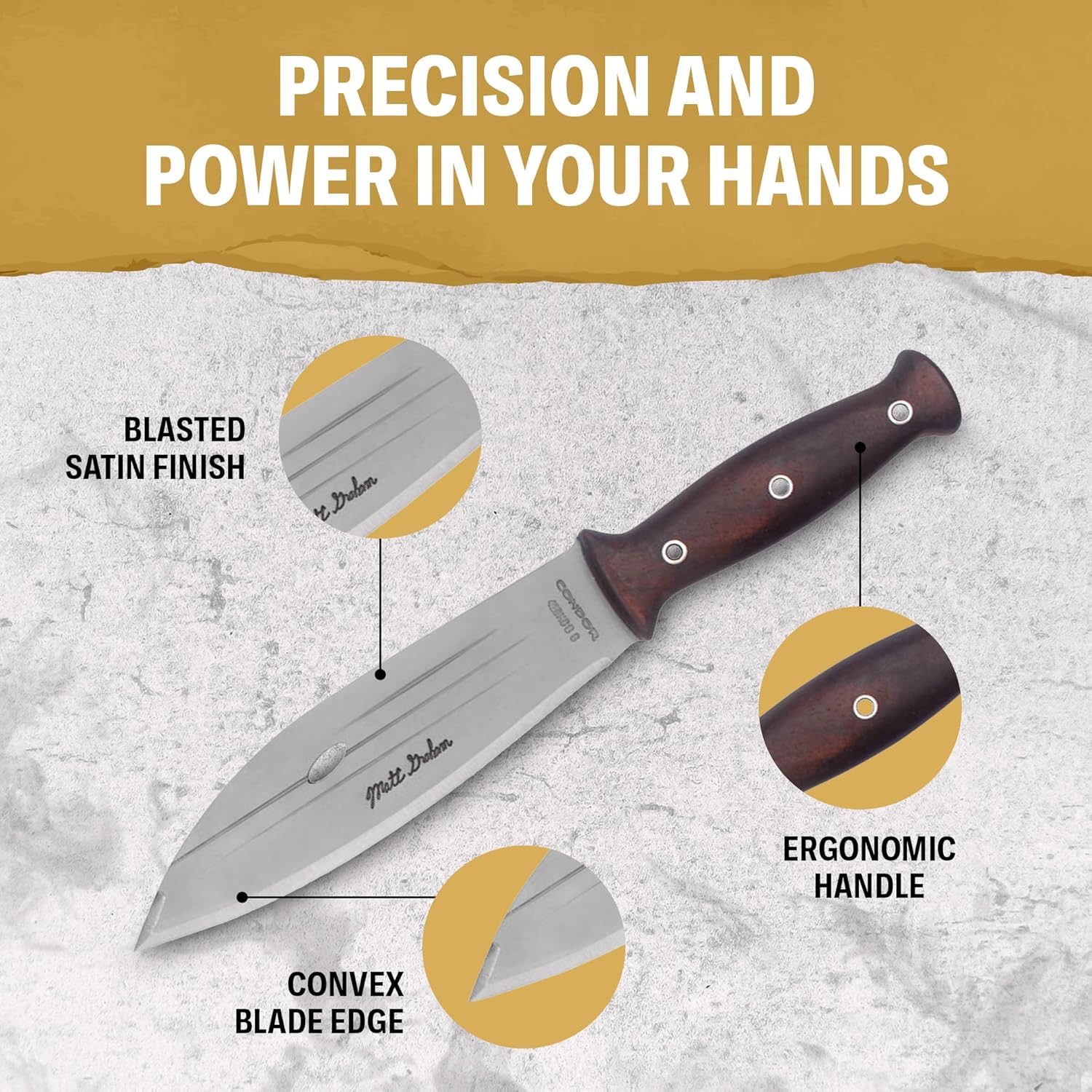 Condor Tool & Knife, Primitive Bush Knife, 8in Blade, Wood Handle with Sheath