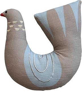 Cotton Printed Dove Shaped Pillow with Metallic Gold Thread Embroidery, ...