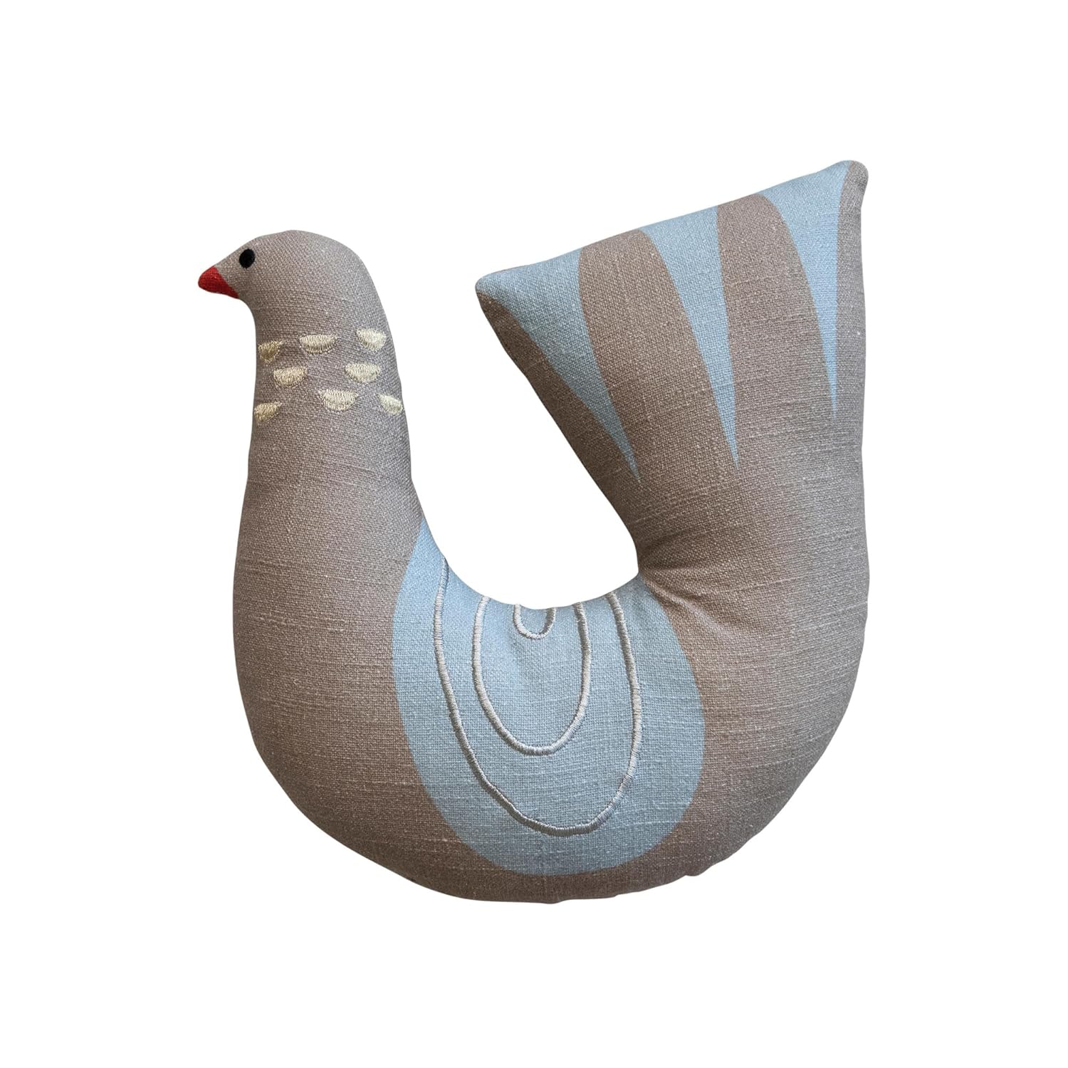 Creative Co-Op Cotton Printed Dove Shaped Pillow with Metallic Gold Thread Embroidery Natural and Blue