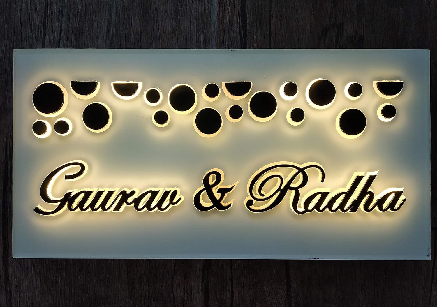 Buy rushi Creations Personalised Home Door Laser Cut Name Plate Mirror With Lighting 12 X 6 Inch Black And White Online At Low Prices In India Amazon In