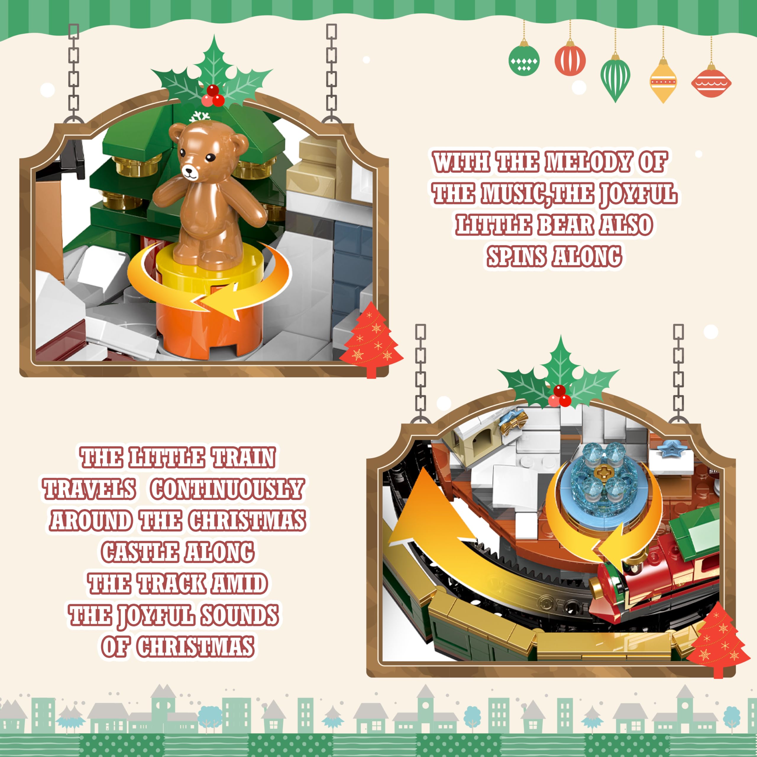 Charmofun Set di Costruzione castello di Natale con Luci e Musica, Kit di Costruzioni con Montagne Russe e Castello di Natale, Set di Costruzioni Natalizie per Adulti e Bambini Anni 8 +