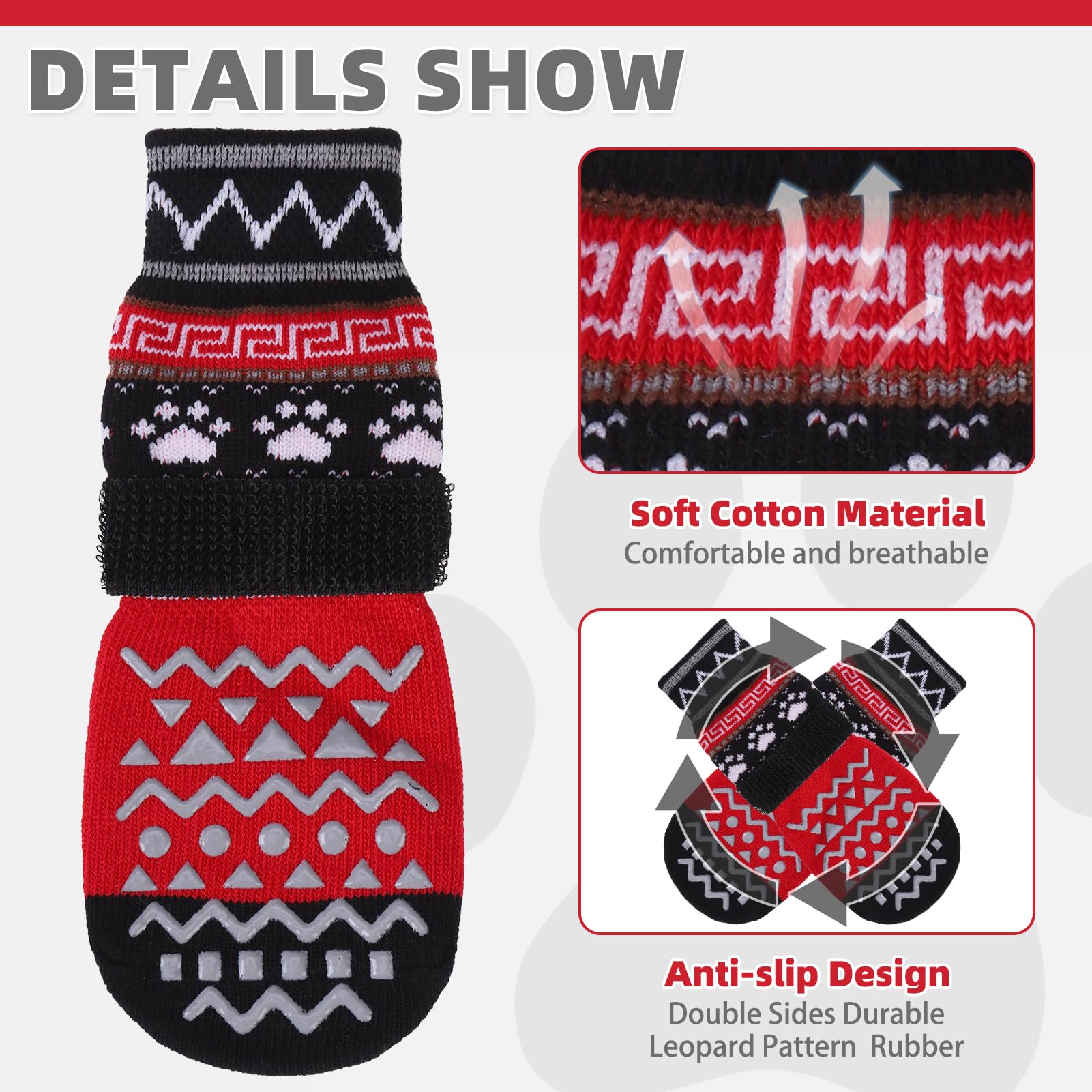 KOOLTAIL Dog Socks to Prevent Licking Paws for Hardwood Floors Anti Slip Winter Warm Pet Boots&Paw Protector with Grippers - Image 4