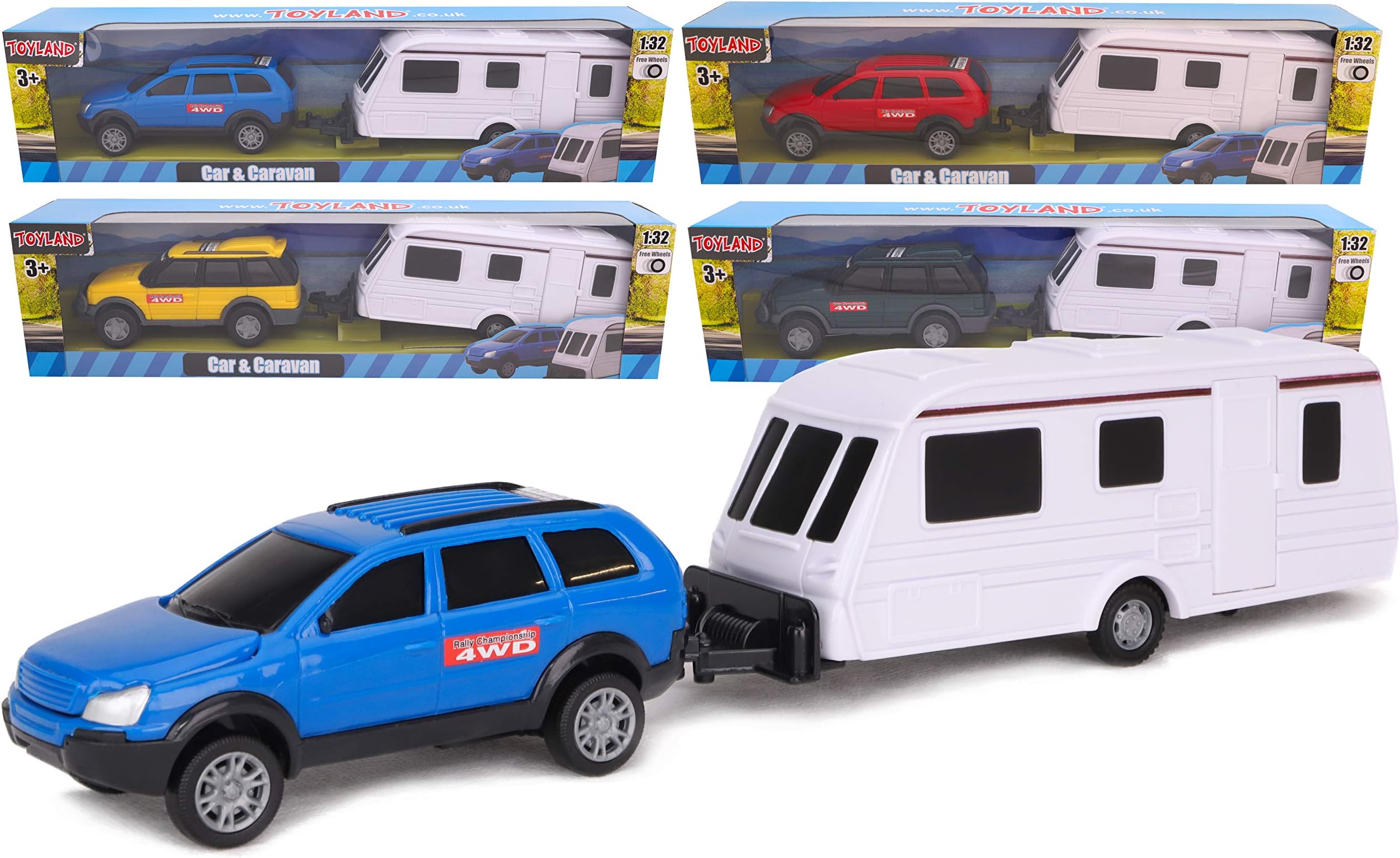 Car With Detachable Caravan Set - 1:32 Scale Free-Wheel Action SUV & Trailer Collectible Toy Vehicle for Kids - 1 Chosen At Random - 4 Colours Avaliable - Ages 3+