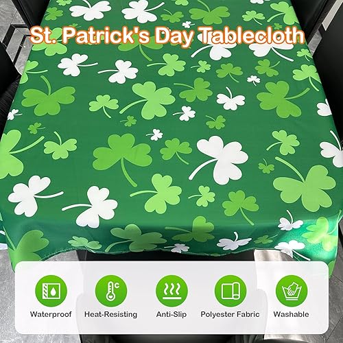 Miniatura 2 de TIANKMER Mantel del Día de San Patricio de 60 x 102 pulgadas, mantel rectangular de trébol decorativo de cuatro hojas para decoración de cenas de