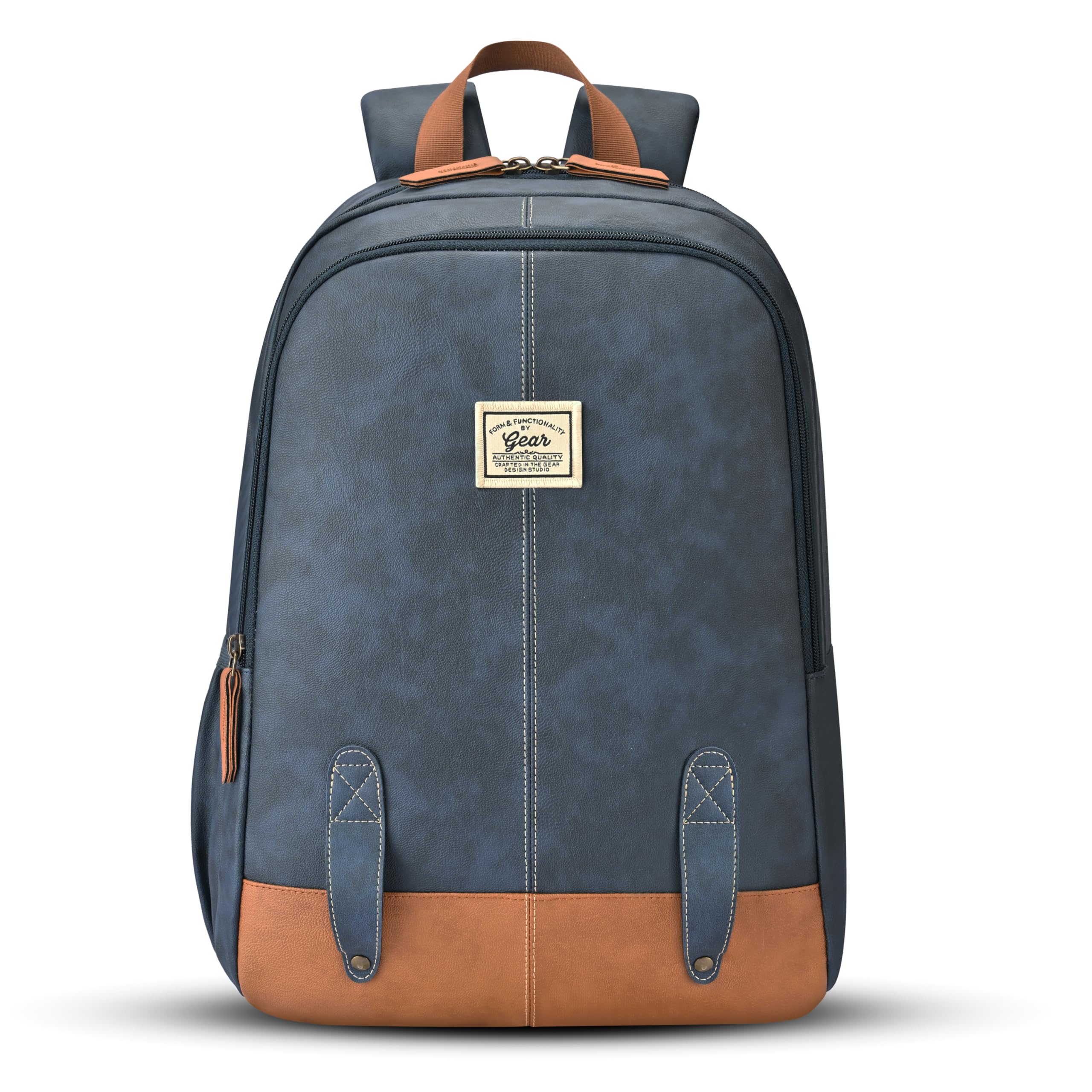 Eco Classic 16"/20L Medium Water Resistant Faux Leather Daypack | Casual Backpack | Travel Bag for Men/Women (Navy - Tan)-image-21
