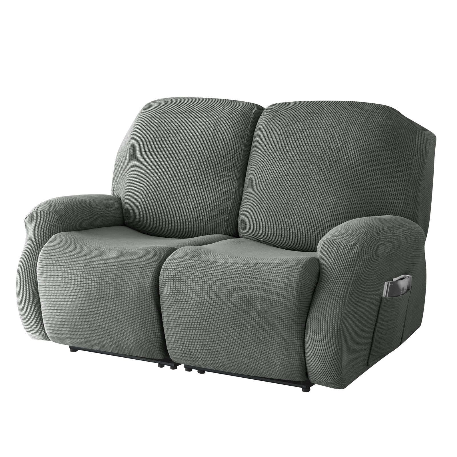 CLGTY Stretch 6-piece recliner loveseat covers, Soft Jacquard Fabric reclining sofa slipcover with Pocket Armchair Covers For Pets Kids-dark grey-2 seater
