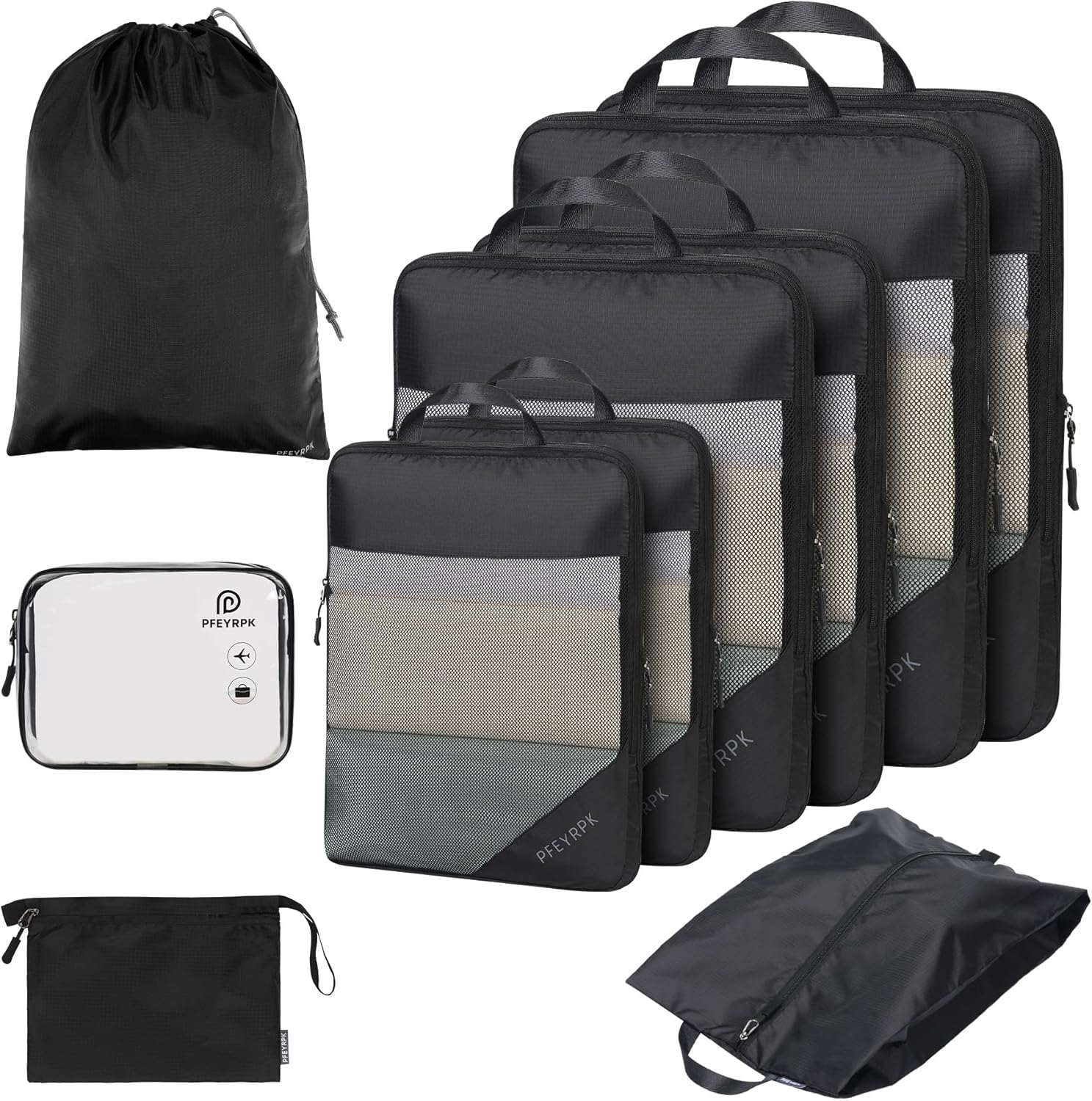 Lightweight Compression Packing Cubes for Suitcases, Compressible Expandable Travel Packing Organizer with Clear Toiletries and Backpack Bag, Travel Essentials for Carry on Luggage 7 Set