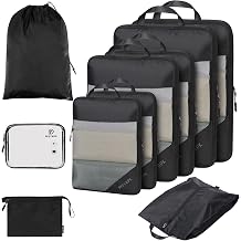PFEYRPK Travel Compression Packing Cubes - Compressible, Lightweight, Space Saving Packing Cubes, Travel Essentials for Efficient Organizer Black, 10 Sets