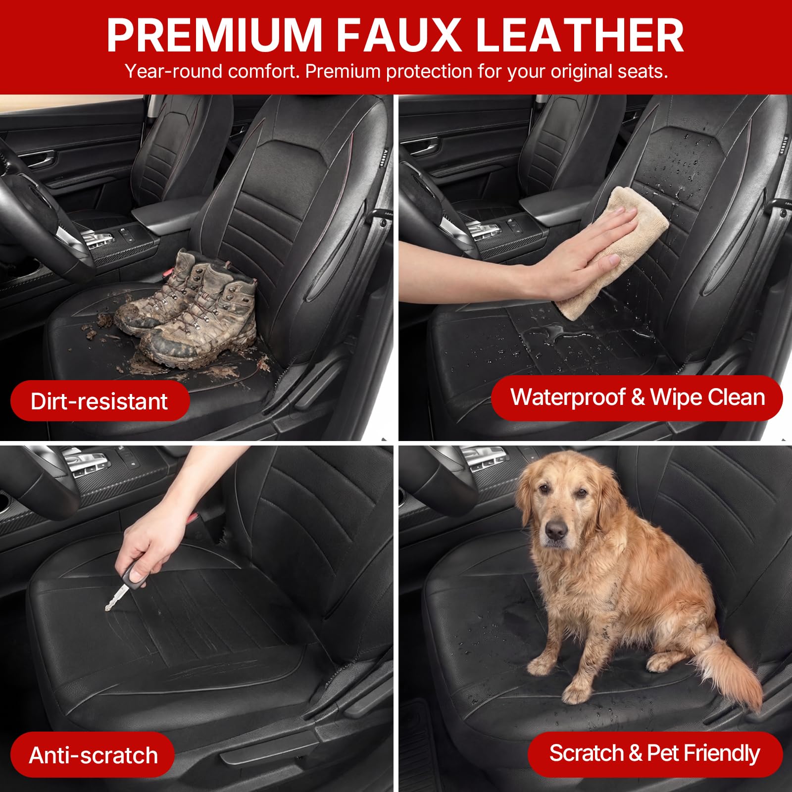 AUTOYOUTH Fundas universales para asientos delanteros de coche, de piel sintética, impermeables, color negro, compatibles con airbag, par para SUV, furgoneta, sedán