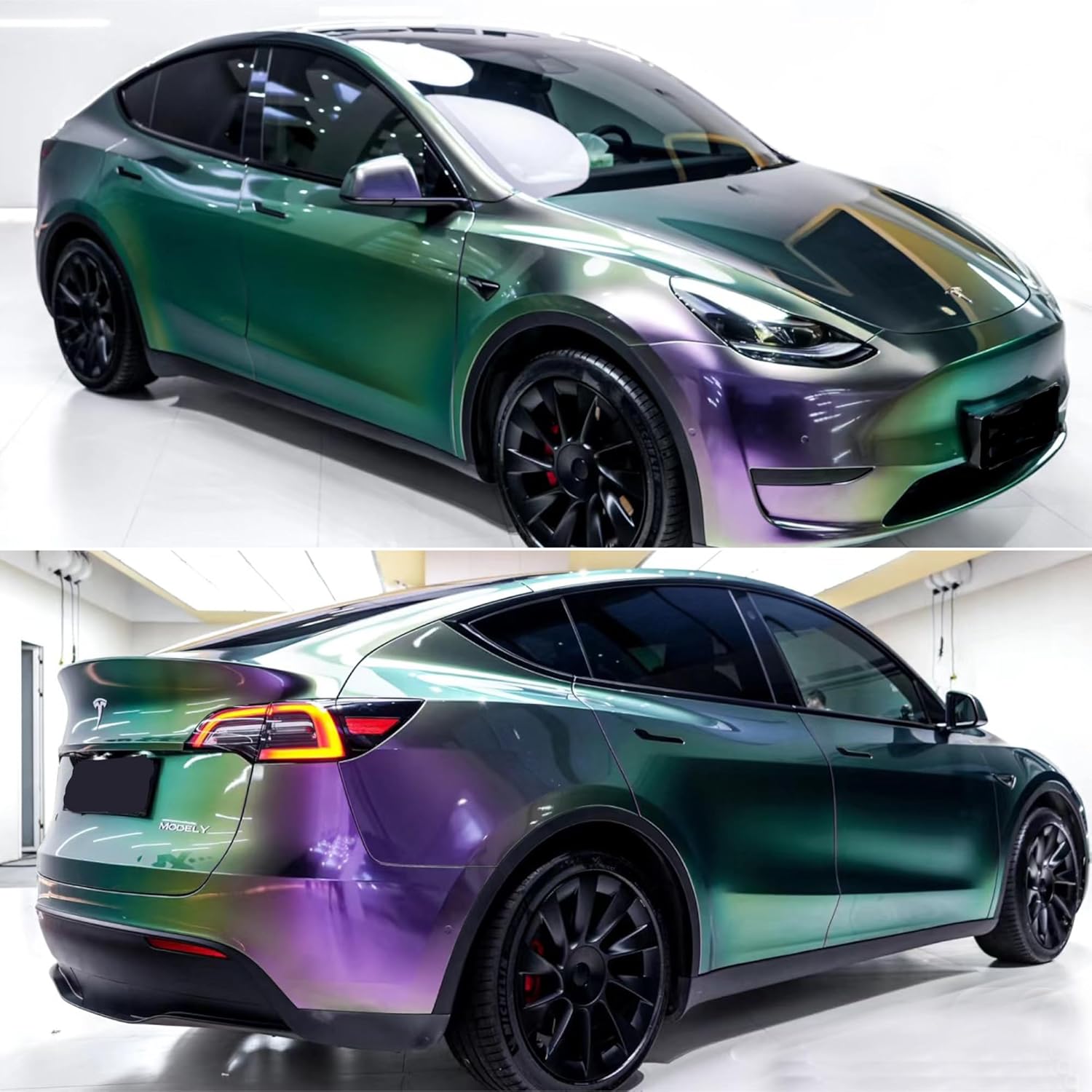 Gloss Purple to Mystic Green Metallic Chameleon Vinyl Wrap High Glossy Color-Shift Vehicle Car Body Vinyl Film Roll, 39.37" x 59.84"