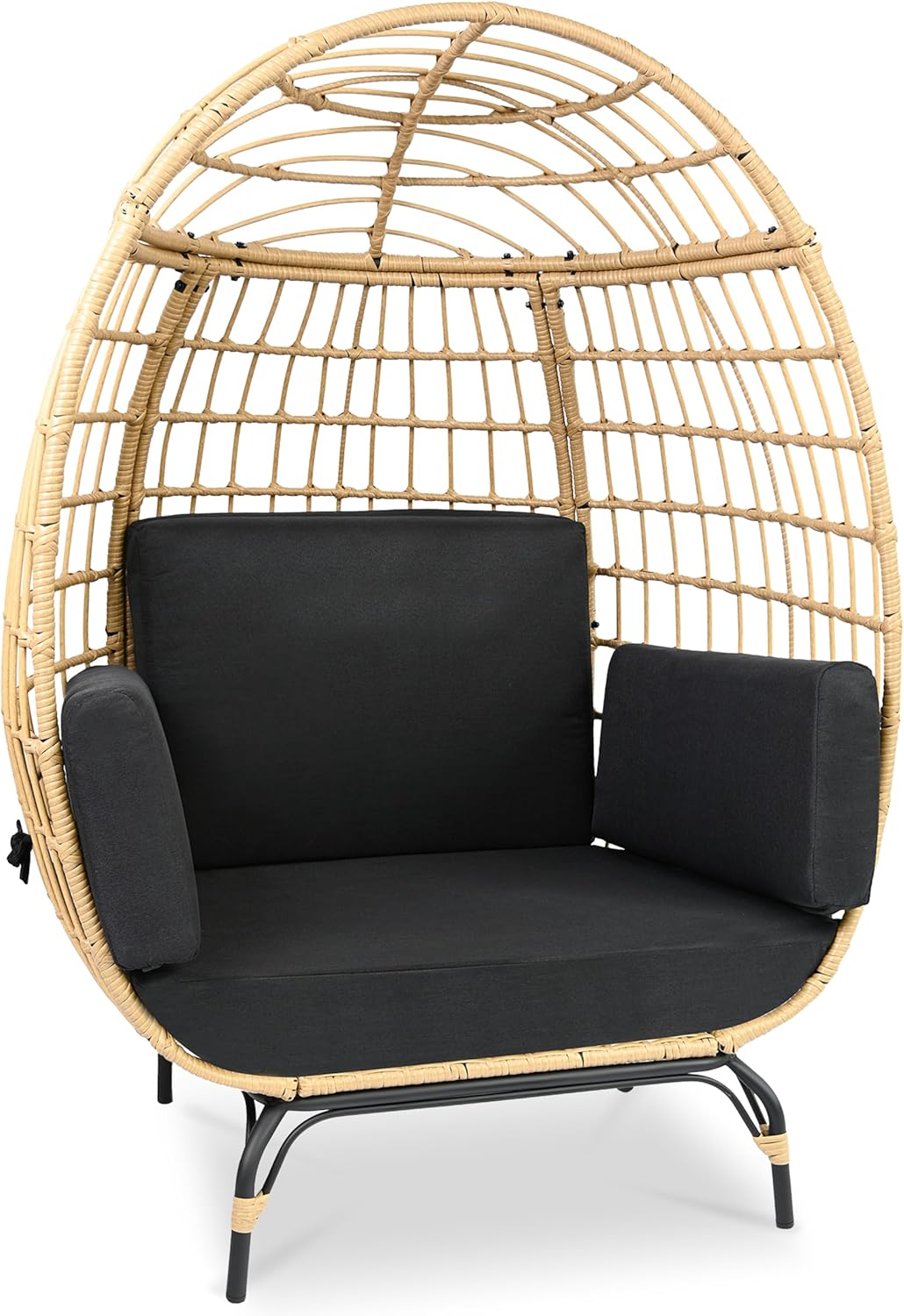 SereneLife Indoor/Outdoor Wicker Rattan Egg Chair with Cushions, Patio Hanging Egg Chair with Steel Frame, Washable Pillows, for Porch, Deck, Garden or Bedroom, 440 lbs. Capacity