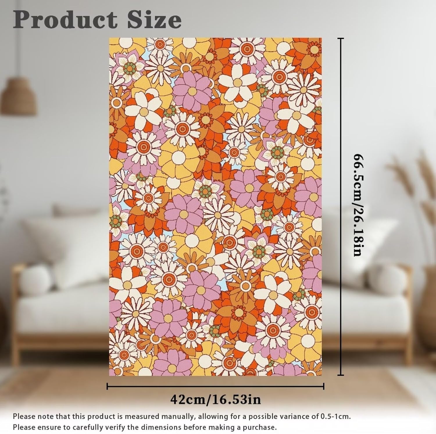 Hippie Flower Recliner Headrest Protector Dust-Proof Chair Headrest Cover Chair Arm Covers Couch Headrest Cover Sofa Protector for Home Office 16 x 26In