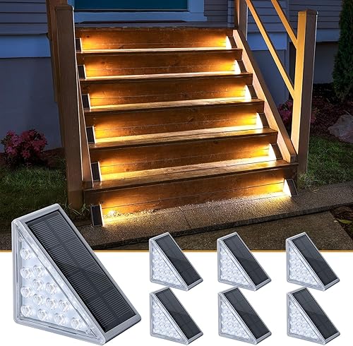 Vista 29 de NIORSUN Luces Solares para Escalones Paquete de 6, Luces para Escaleras Exteriores Impermeables IP67 con Encendido/Apagado Automático - 3000K Blanco