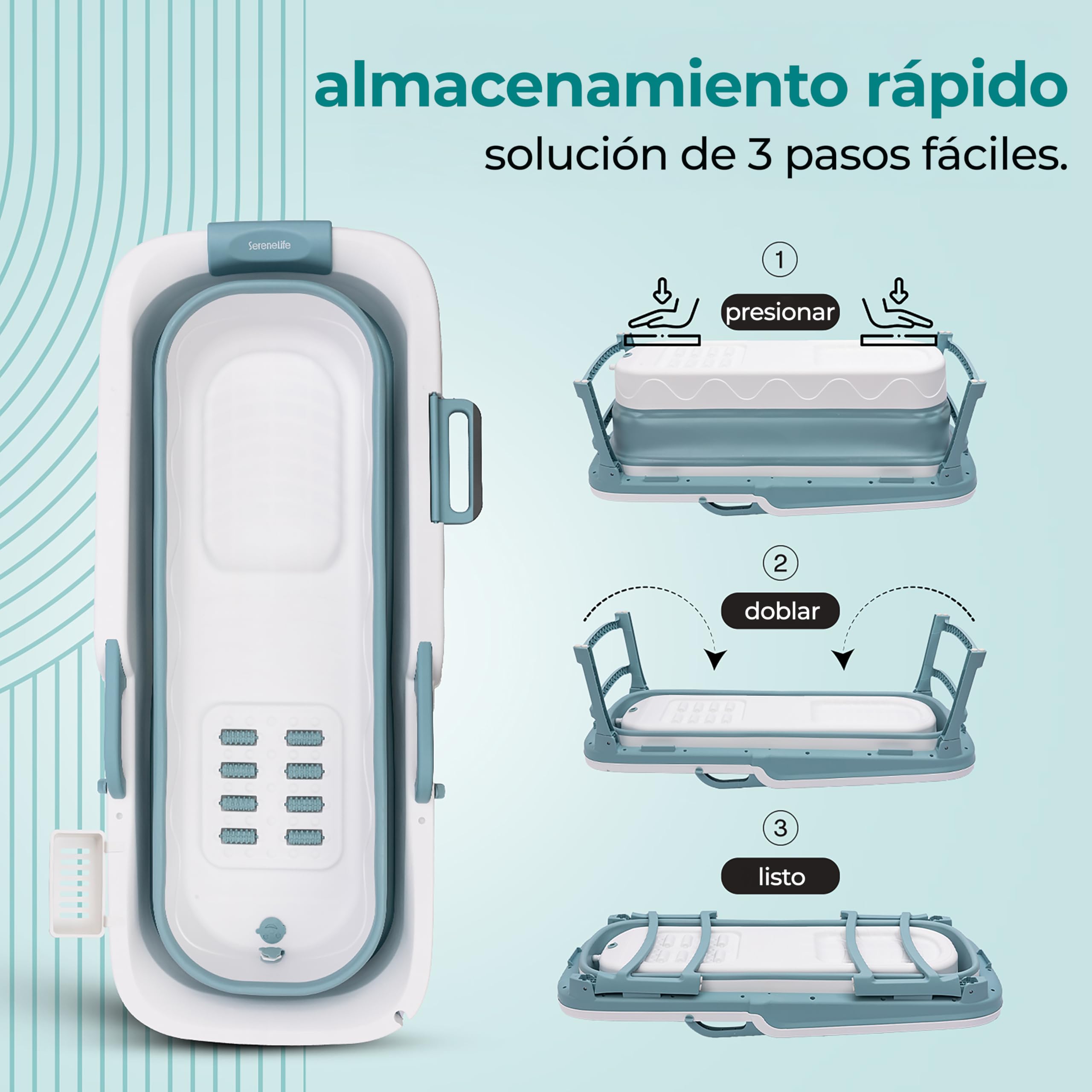 SereneLife bañera plegable para adultos, 150cms, Portatil, Independiente para spa caliente o baño de hielo, Cold plunge, Uso en interiores y exteriores, Ideal para mascotas tambien