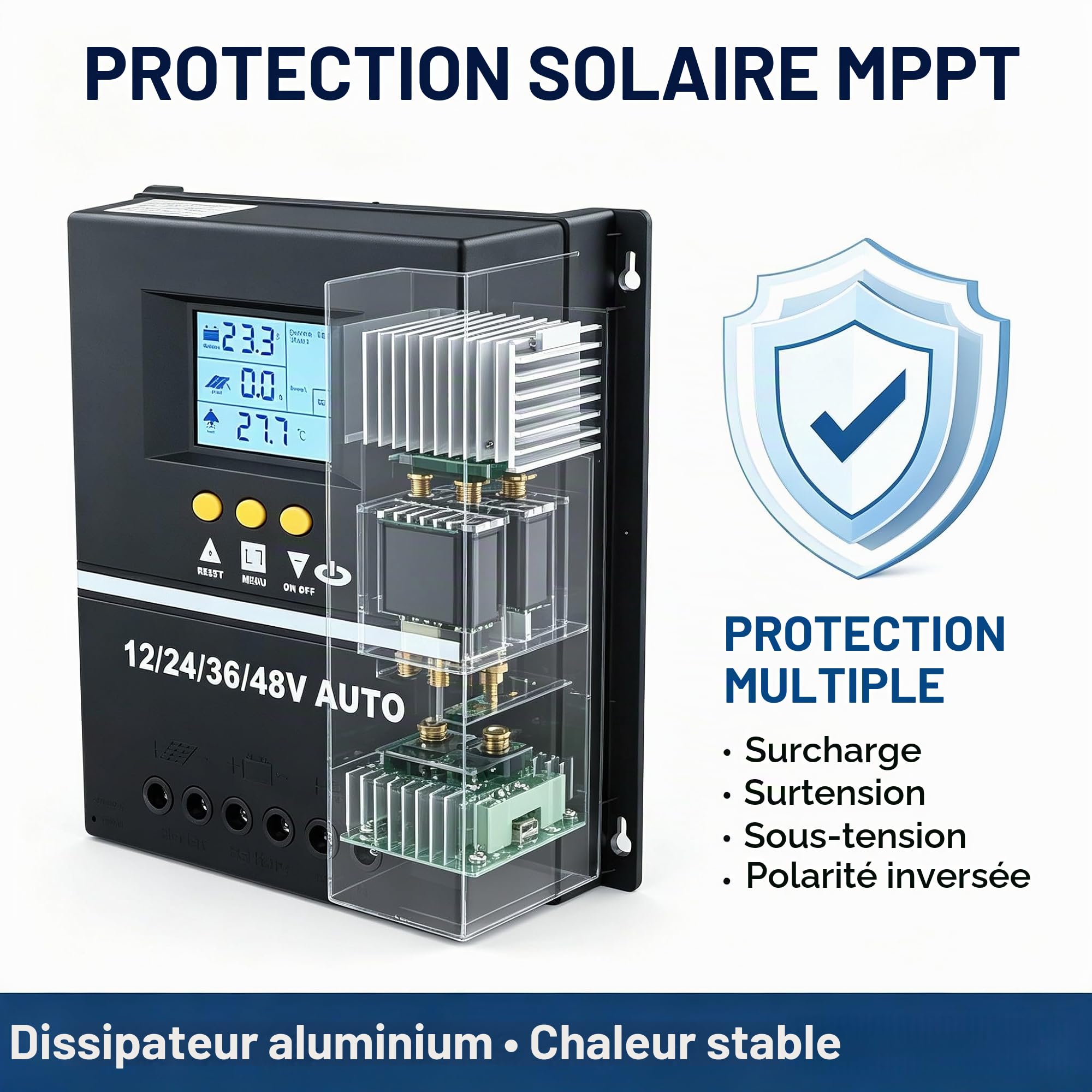MPPT Régulateur de charge solaire 150A Écran LCD Contrôleur de charge professionnel LCD avec double port USB pour système de reconnaissance automatique de panneau solaire 12V-48V