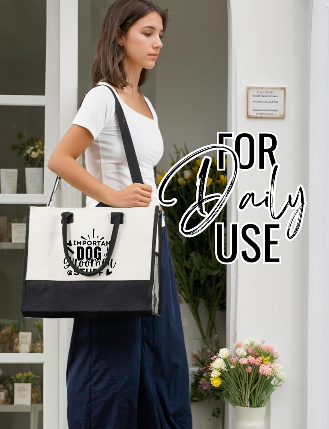 InnoBeta Dog Groomer Gifts for Women Canvas Tote Bag, Dog Groomer Gifts Tote with Top Zipper Closure and Shoulder Strap for Birthday, Mother's Day, Christmas