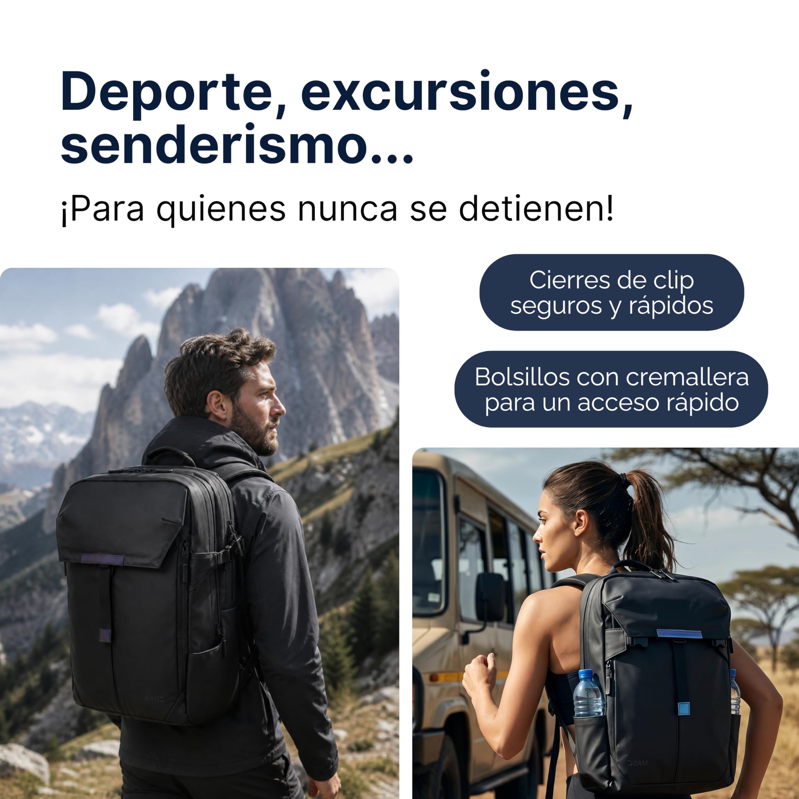 MASC Mochila de Viaje Impermeable y Ergonómica con Múltiples Compartimentos, 27L, ideal como Mochila de Trabajo con espacio para un Portátil de 18 pulgadas, Elegante para la Oficina