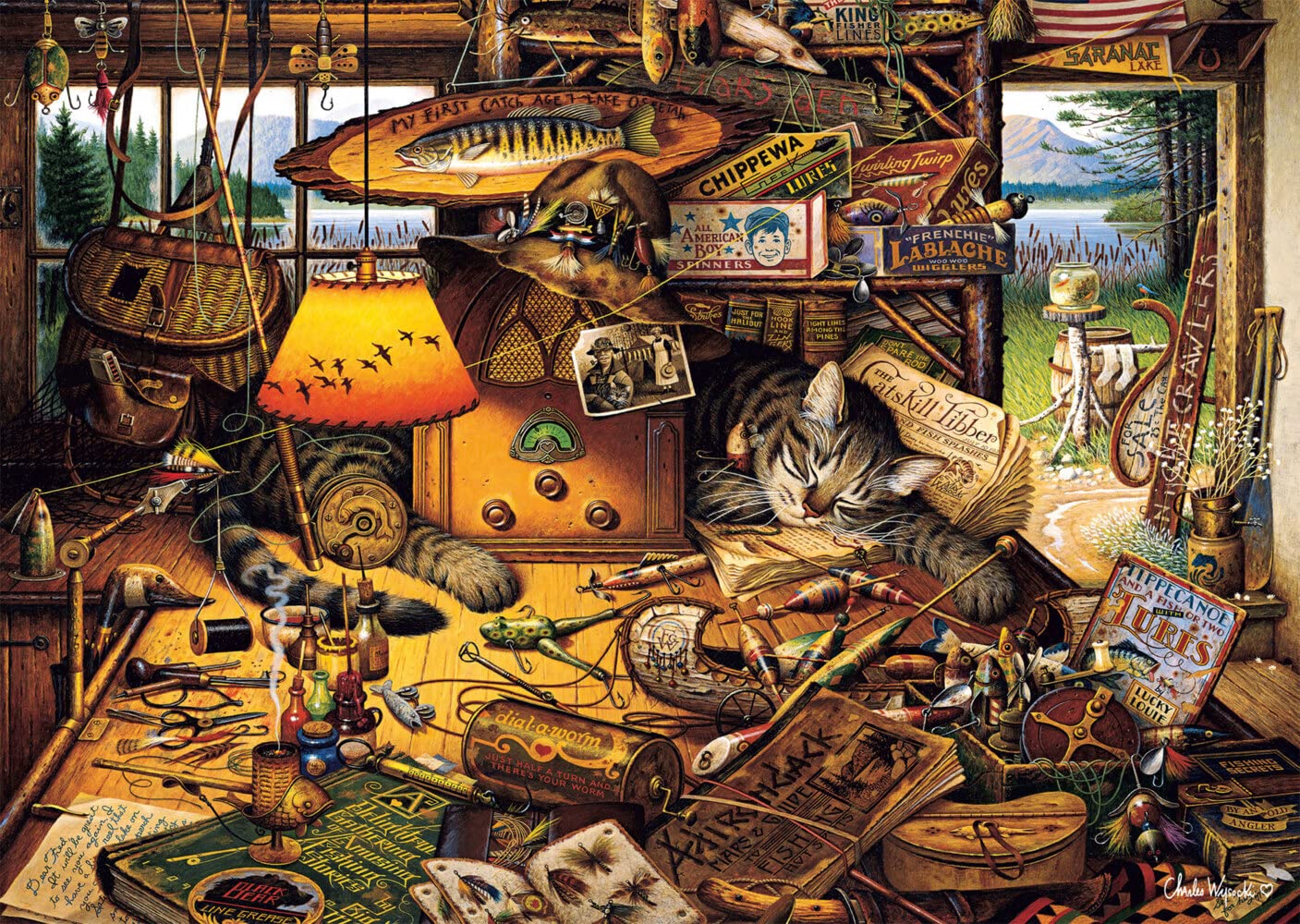 ワイソッキー Max in The Adirondacks ラグ 猫　パズル Amazon.com: Schmidt Spiele 59994 Charles Wysocki, Max in The