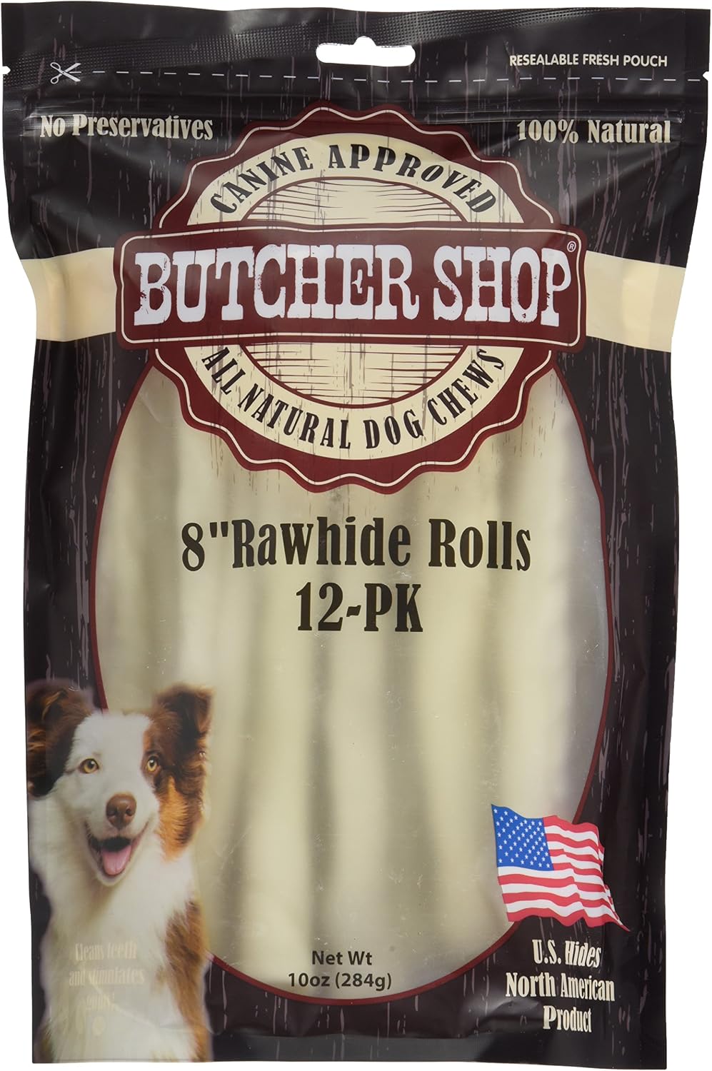 Butcher Shop 8" Rawhide Rolls 100% Natural Usa Hides (12 Pack), .618 Lb