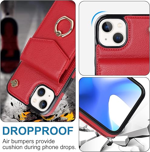 Miniatura 5 de Asuwish Funda compatible con iPhone 15 de 6.1 pulgadas, protector de pantalla de vidrio templado y anillo de bloqueo RFID, funda de cuero para