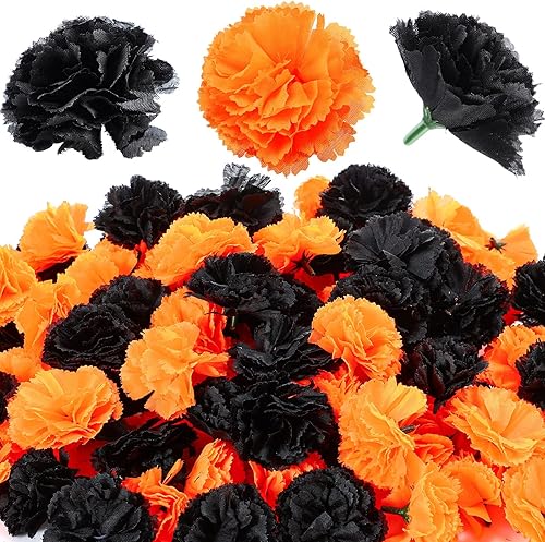 WILLBOND 140 flores de caléndula artificiales mexicanas con cabeza de caléndula para decoración del Día de los Muertos para decoración india Diwali,