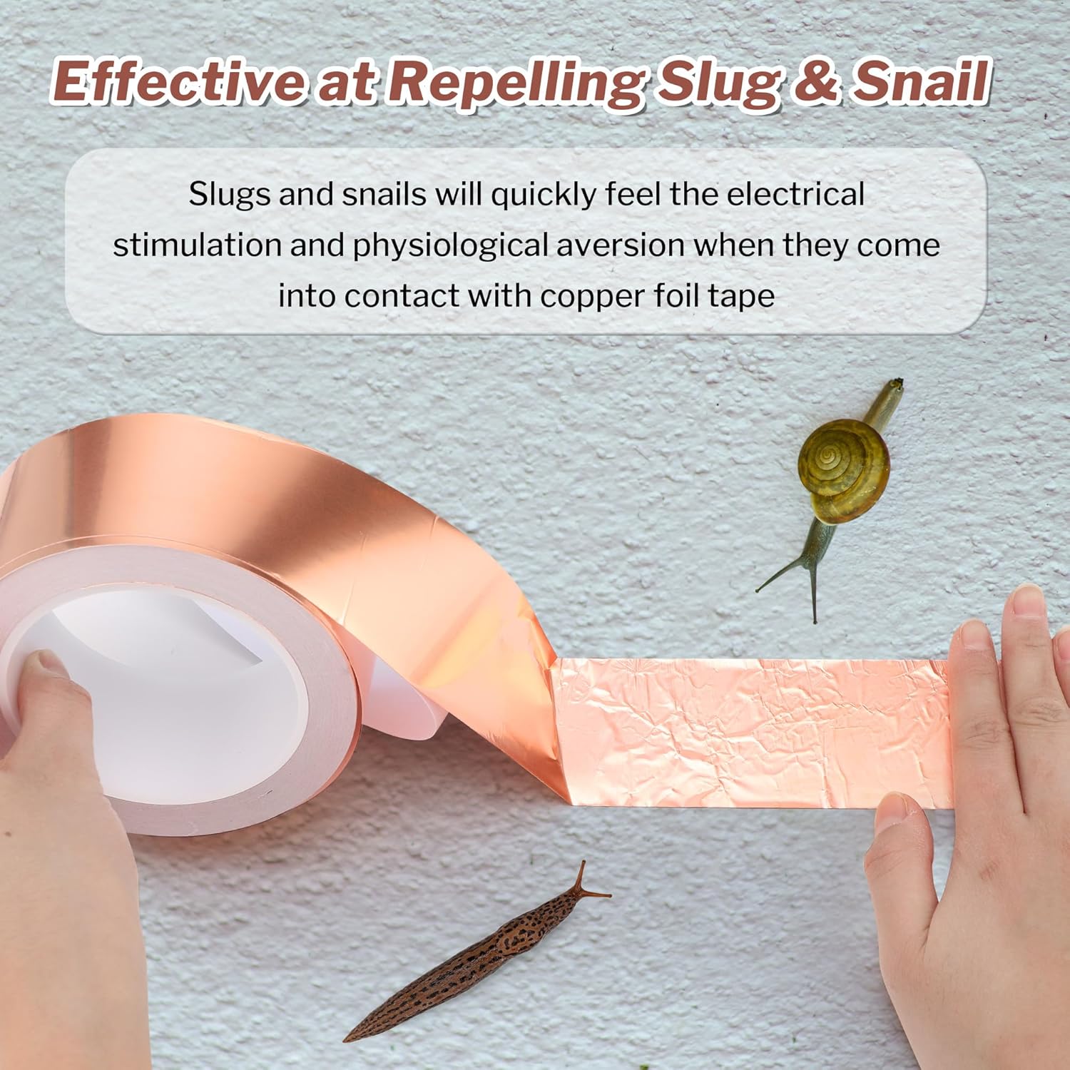 1 Pcs Copper Tape for Slugs and Snails, 2 Inch X 66 ft Copper Slug and Snail Barrier Tape, Non Toxic, Pet Safe, for Pots, Eaves, Gardens, Places Where Snails Might Climb