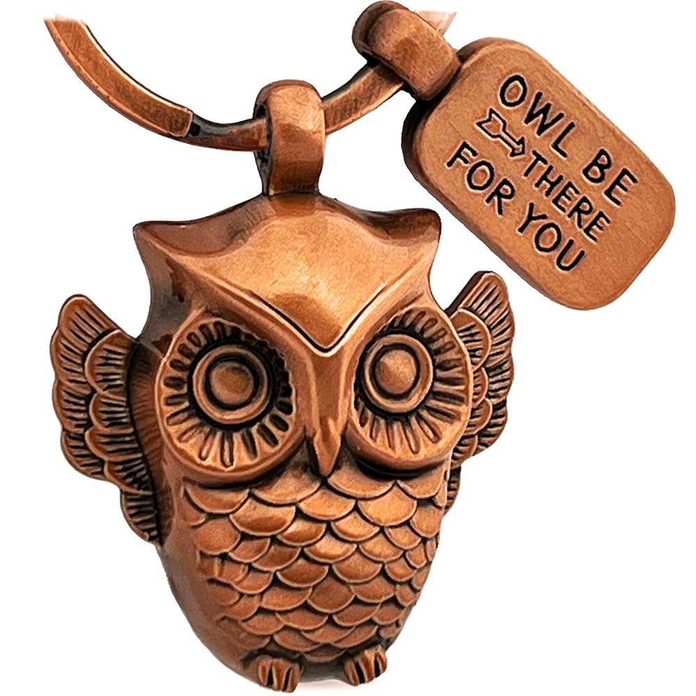 Llavero De Búho Con Corazón Grabado - Amuleto De La Suerte En Metal - Oro Rosa Antiguo - Regalo Para Mujeres, Amigos O Pareja