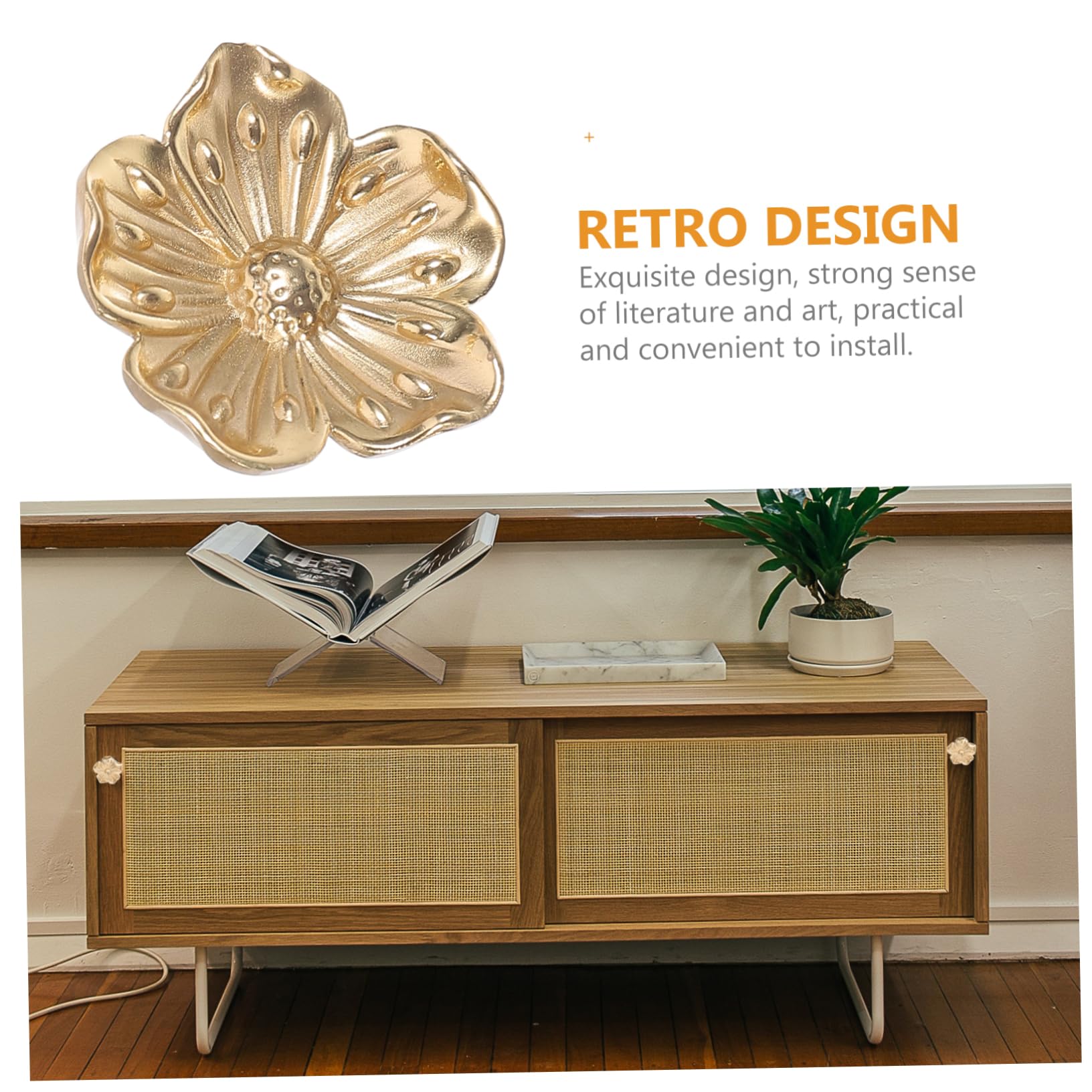 Pomello Decorativo in Ottone a Fiore per Cassetti e Mobili | Finitura Oro, Singolo Foro, Stile Europeo Retrò, per Bagno e Ufficio, Forma Elegante e Delicata