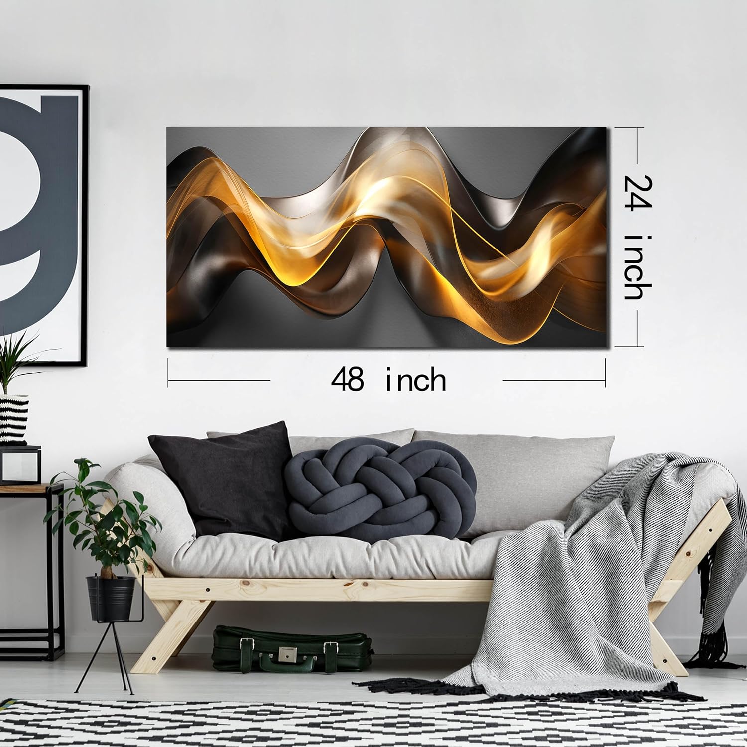 Ouzzlie Black Art Gold Wall Decor Abstract Wall Picture for Living Room Bedroom Office Modern Prints 24"x 48" Artwork