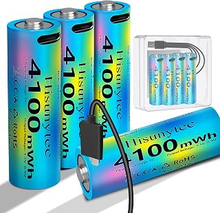 4100mWh AA Rechargeable Lithium Batteries 4-Pack for Game | 1.5V, USB-C Direct Charging, 2500 Cycles High Capacity, For Game Controller, Wireless Mouse, Keyboard, Toy, Smart Door Lock