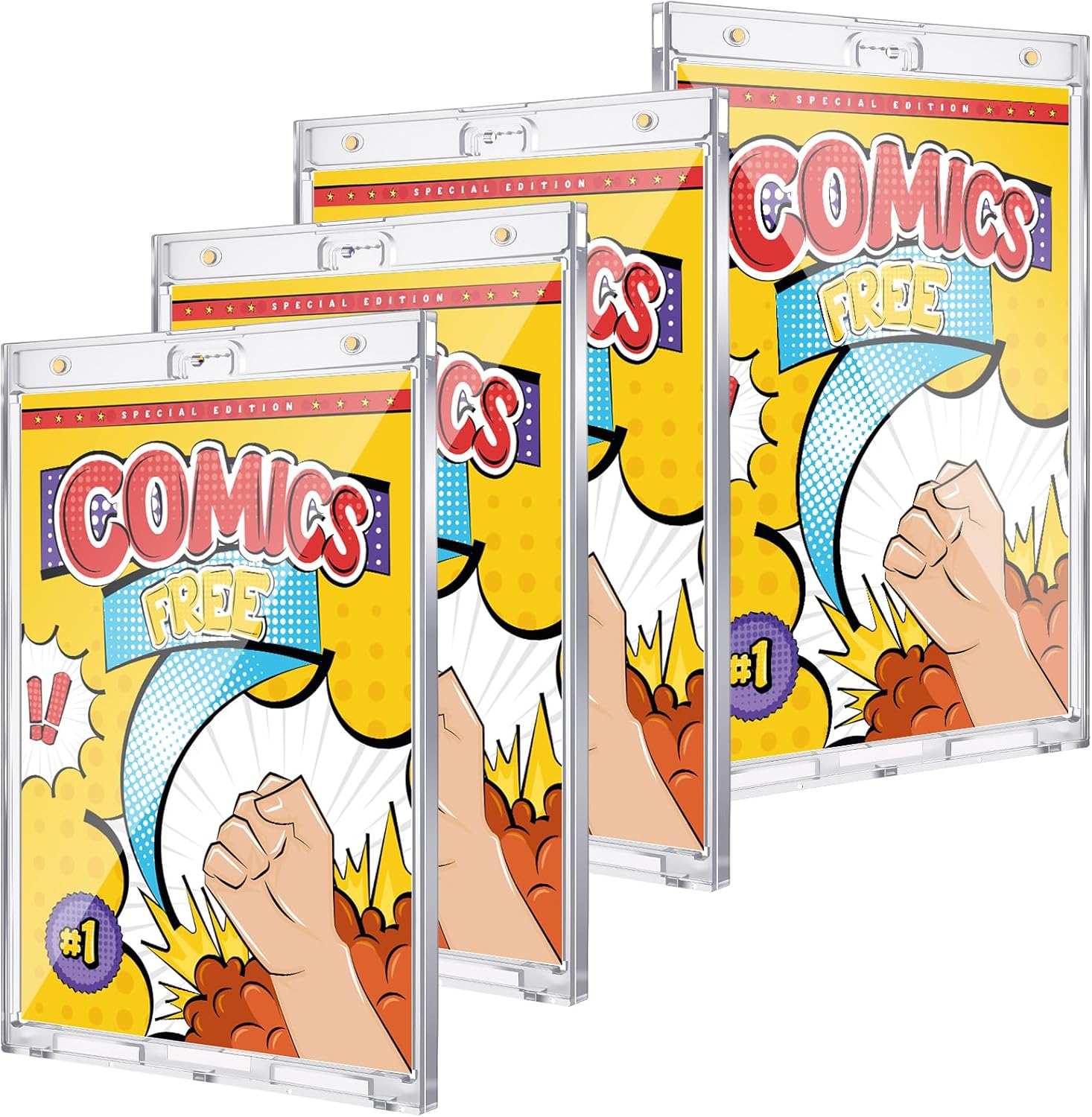 4 Pack Magnetic Comic Book Holder Outer Clear Comic Book Display Case Inside Wall Mountable UV Protection Slab Protectors Fits Most Wall Display (7.52" X 12.24",7.13" X 10.91")