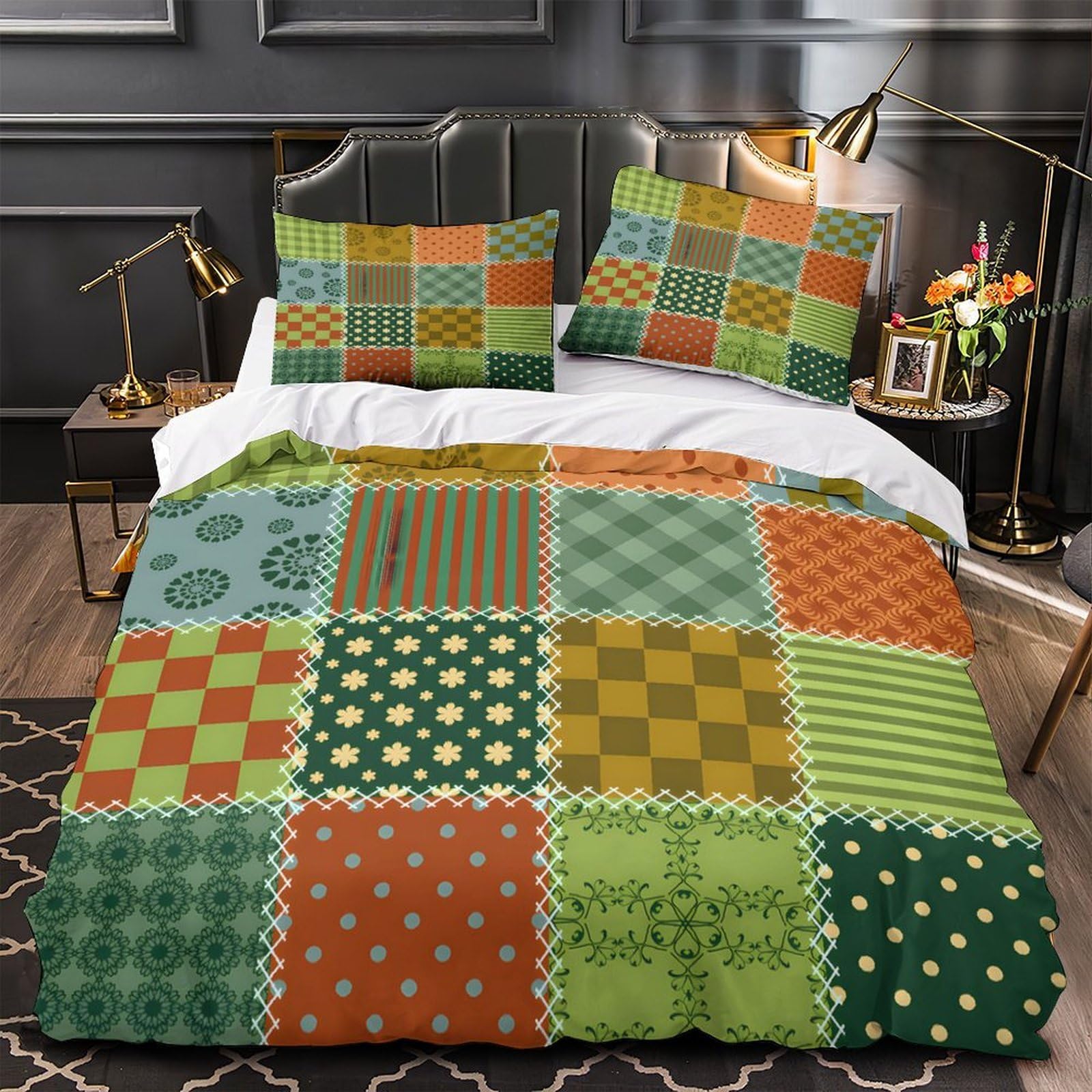 Drap de couette 200x200 microfibre imprimé patchwork 3D vintage