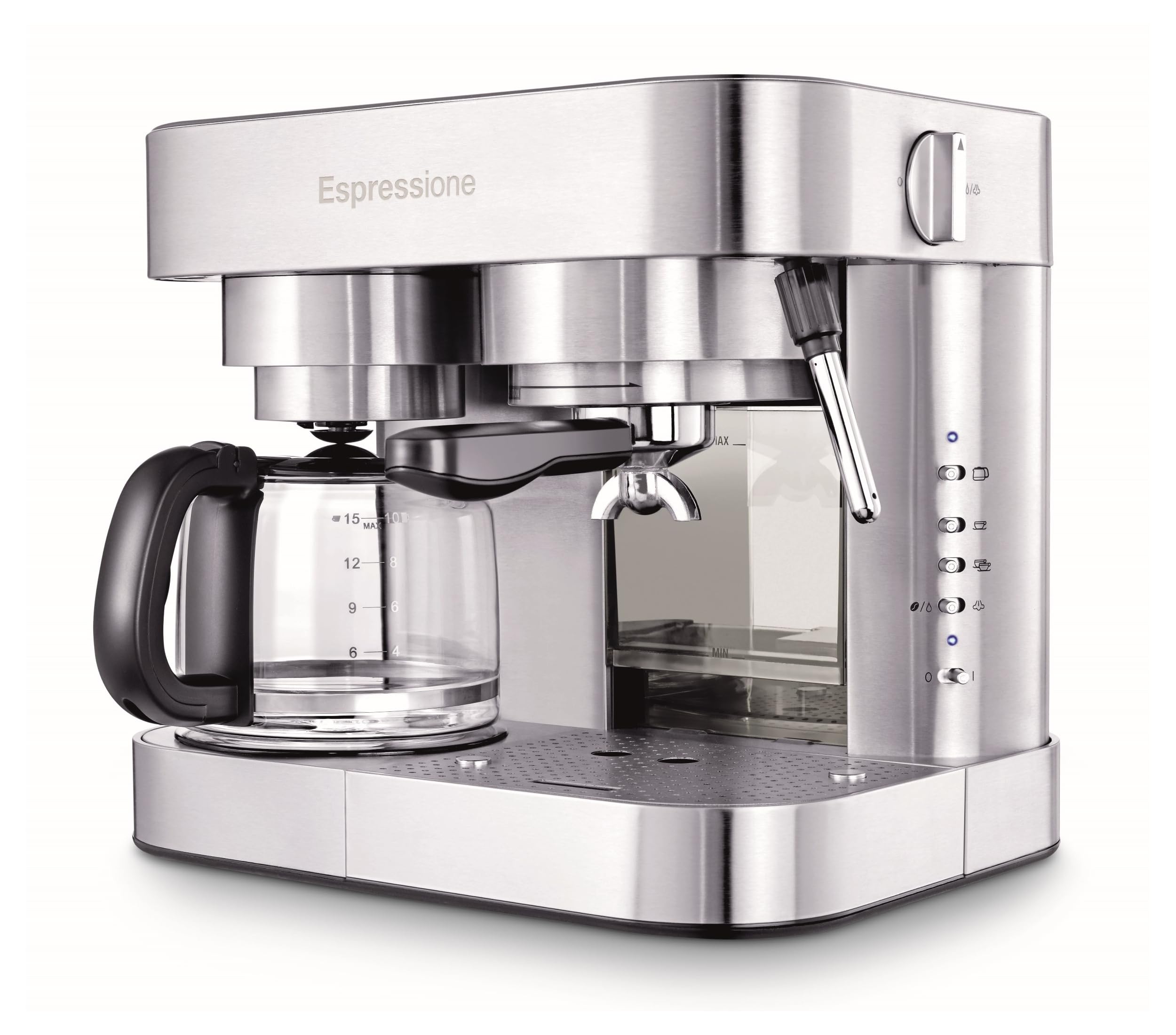 Combination Stainless Steel Espresso + Coffee Maker, 10 cups