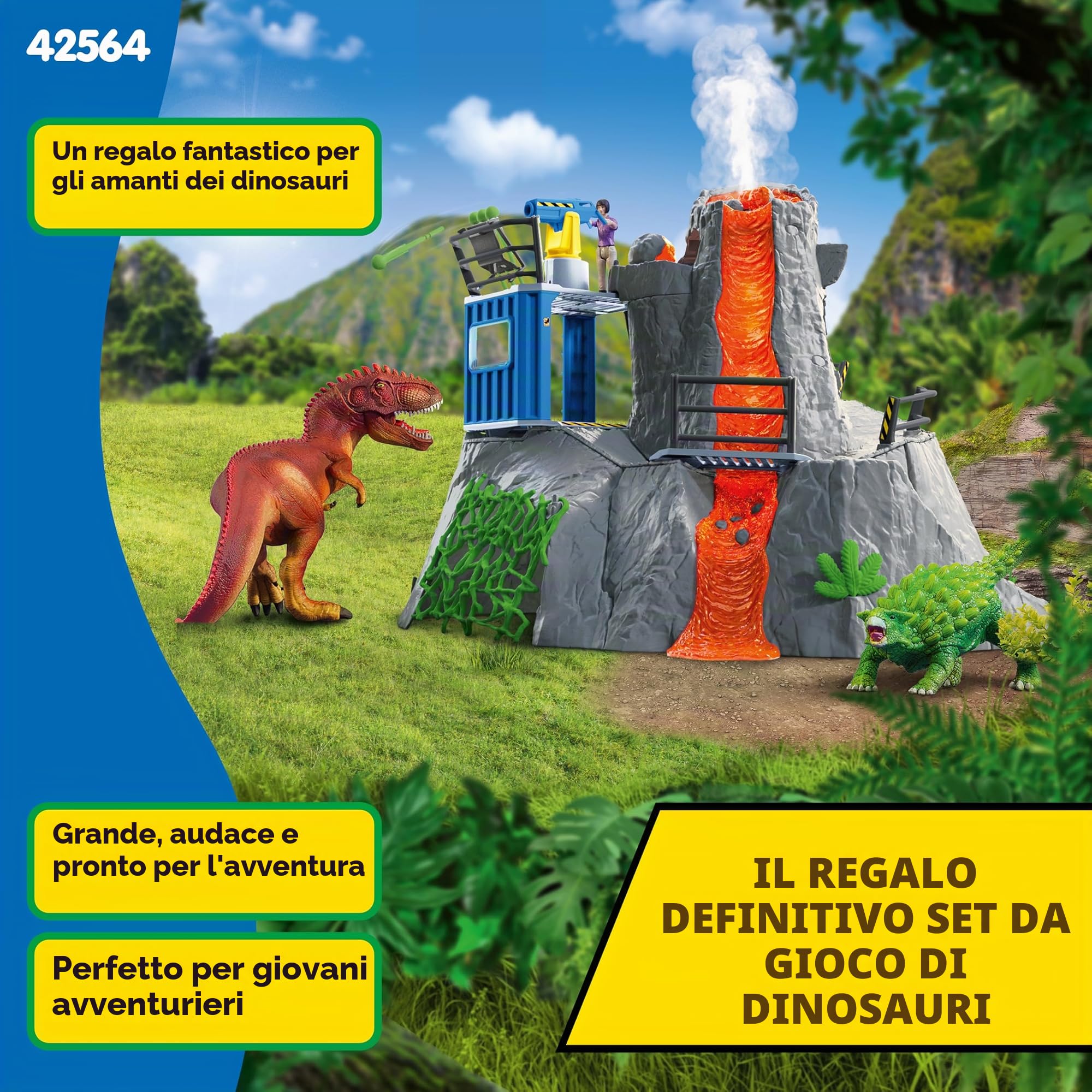 schleich DINOSAURS | Grande spedizione del vulcano 42564 | 60 pezzi | Set da gioco dai 5 anni | set con personaggi, numerose funzioni e tanti accessori