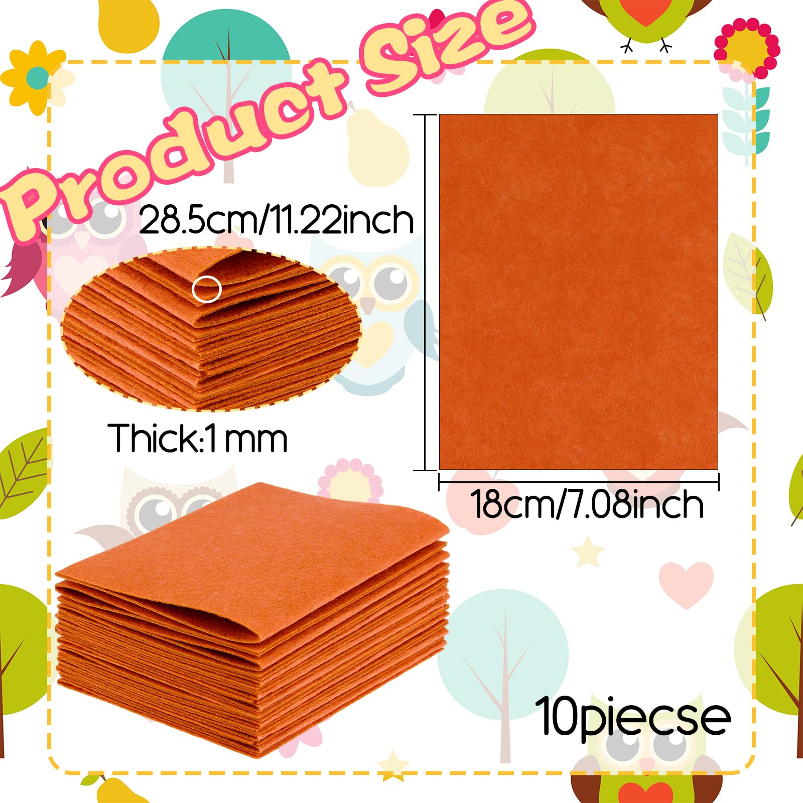 Felt Sheets, 7" x 11" Felt for Crafts & Sewing - 10 Pcs Halloween & Christmas Fabric - Orange, Orange Color - Image 2