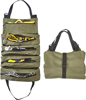 Tool Roll Up Bag,Roll-Up Tool Organizer Canvas Multi-Purpose,Heavy Duty Tool Roll Bag,Tool Bag Organizer With 6 Tool Pouches For Car Motorcycle-Jeep Gifts For Men (Green)
