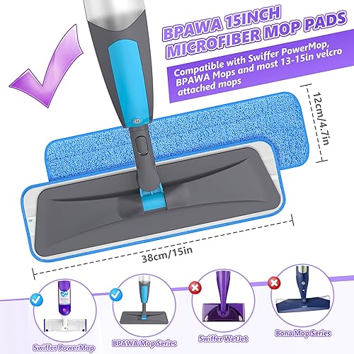 Miniatura 2 de BPAWA 4 almohadillas reutilizables para trapeador compatibles con Swiffer PowerMop, almohadillas de microfibra de 15 pulgadas, cabezales de