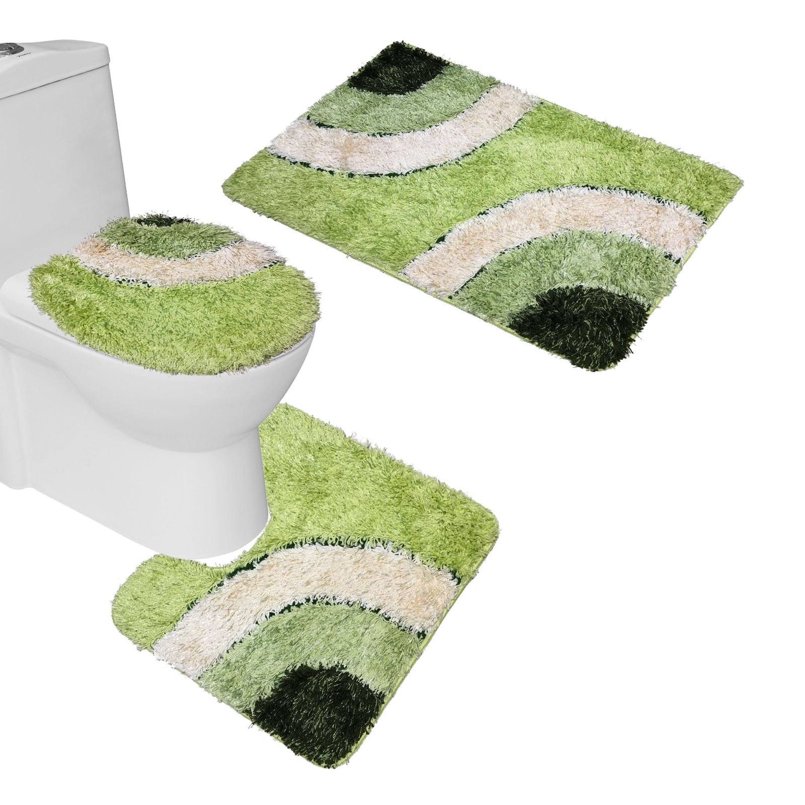 Amagical Green Microfiber Rug 3 Piece Bath Rug Set Pedestal Lid Toilet Cover Rug Bath Mat (Green)