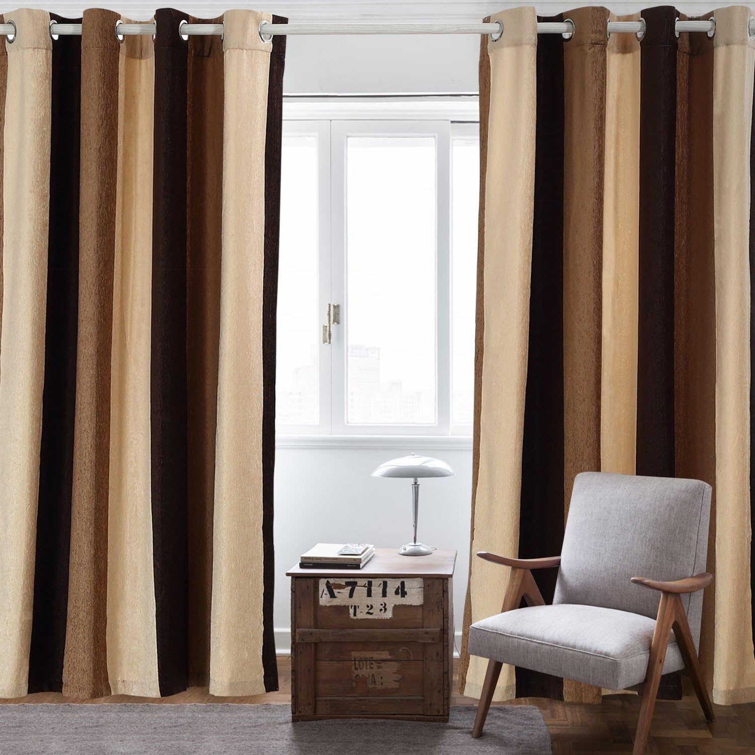 Nanami Chic Blackout Curtains Wide Stripes Grommet Window Curtains for Living Room Bedroom One Panel (Coffee, 52X63)