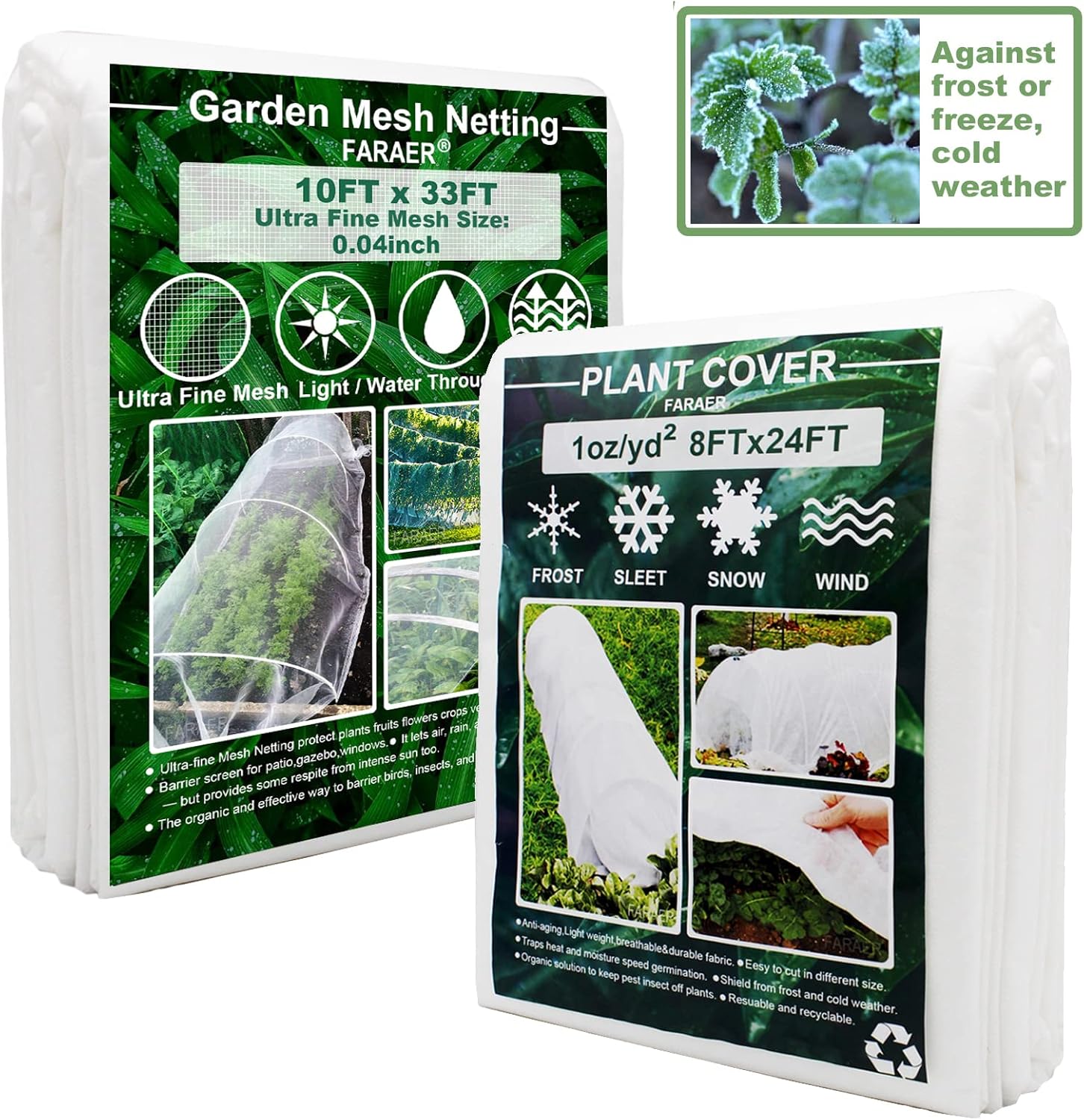 Freeze Protection Plant Covers 8Ft x 24Ft Reusable Floating Row Cover, 1oz Freeze Protection Plant Blankets for Cold Weather Garden Netting, Plant Covers 10x33Ft Net Ultra Fine Mesh Protection Netting